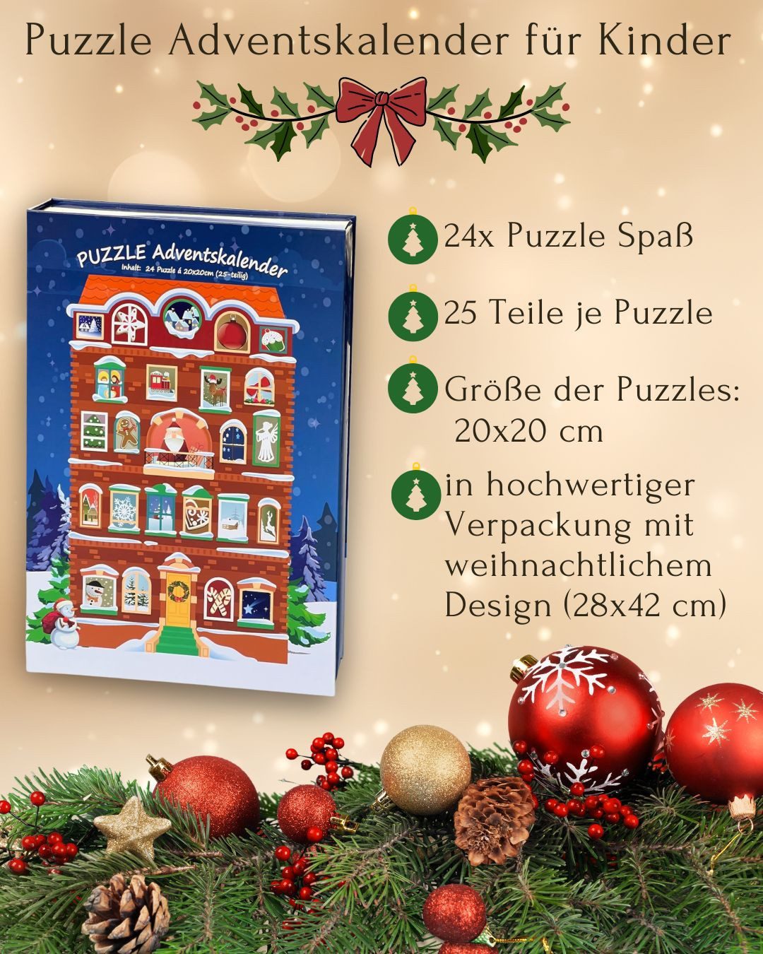 Close Up Dekoobjekt Adventskalender mit 24 Puzzles (je 25 Puzzleteile, 20 x