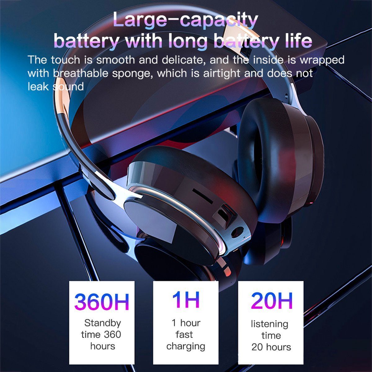 POPOLIC Kabelloser Kopfhörer, Noise-Cancelling-Headset Bluetooth-Kopfhörer (Kabelloses Over-Ear-Headset mit Stereo Bass, faltbar für Sport)