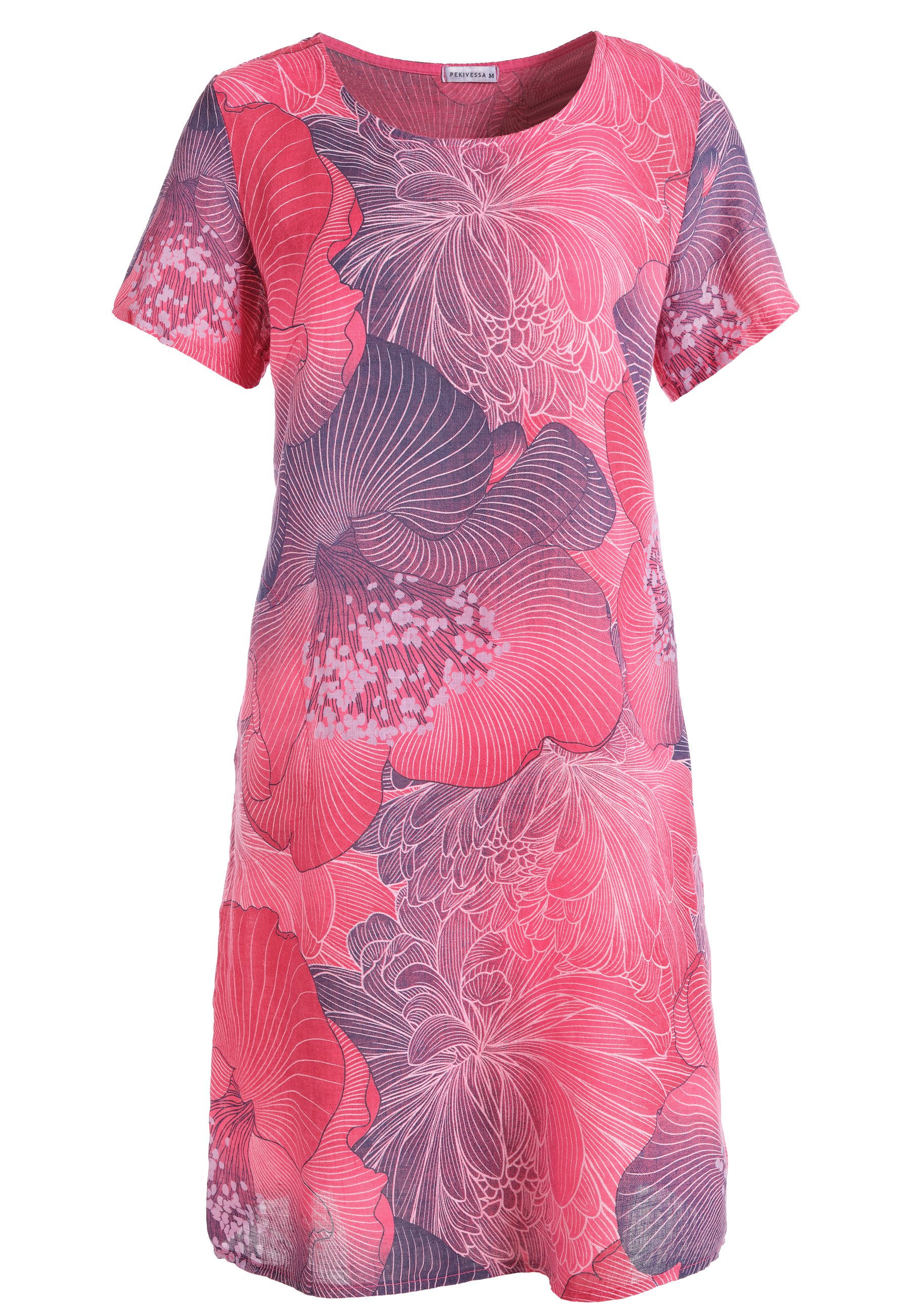 PEKIVESSA Sommerkleid Leinenkleid knielang mit kurzen Ärmeln Leinenstoff mi günstig online kaufen