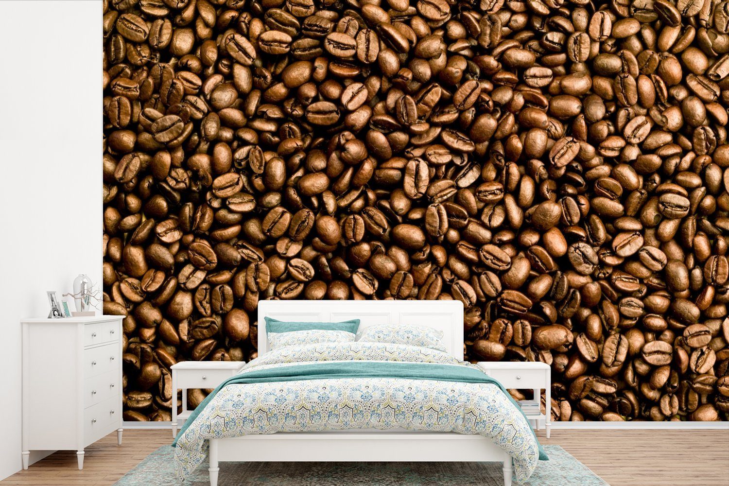 MuchoWow Fototapete Hellbraune Kaffeebohnen in einem Stapel, Matt, bedruckt, (6 St), Wallpaper für Wohnzimmer, Schlafzimmer, Kinderzimmer, Vinyl Tapete