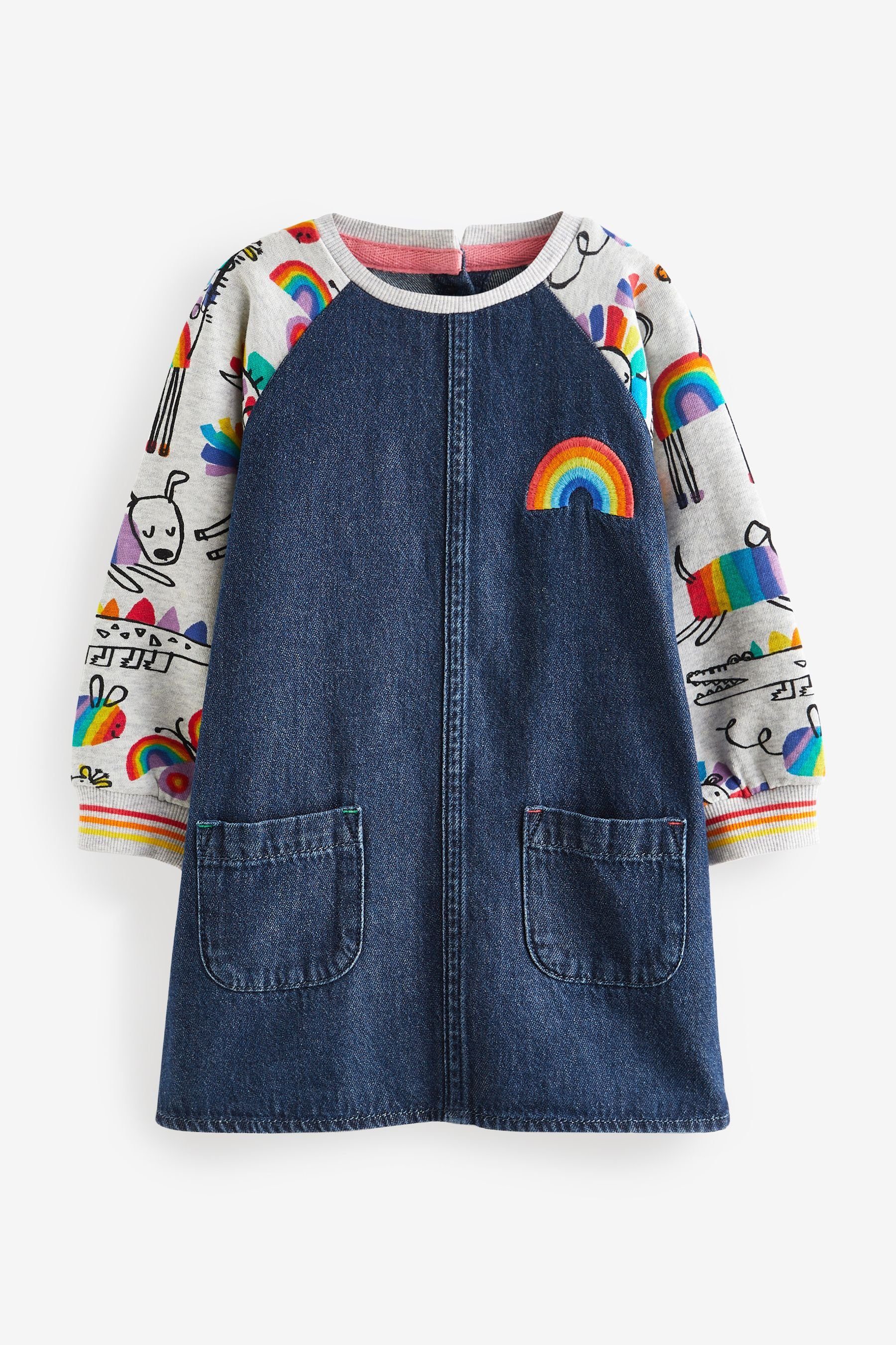 Next Jeanskleid Denim-Kleid mit Raglanärmeln (1-tlg) Rainbow Character Print