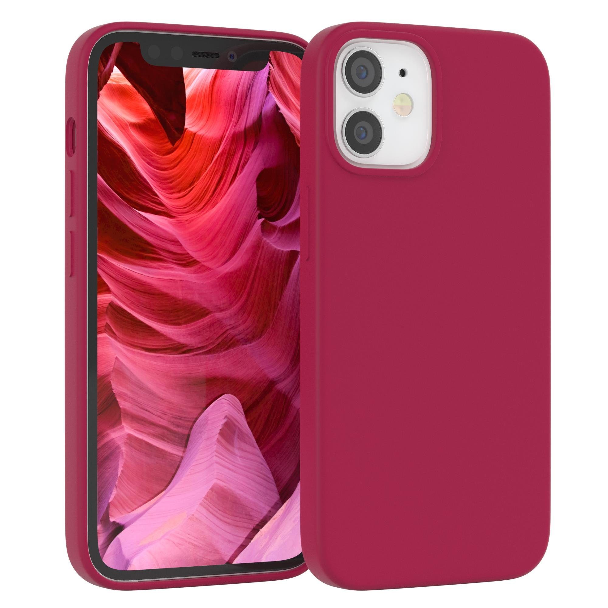 EAZY CASE Handyhülle Premium Silikon Case für Apple iPhone 12 Mini 5,4 Zoll, Hülle Silikon mit Displayschutz Handytasche aus Silikon Rot / Beere