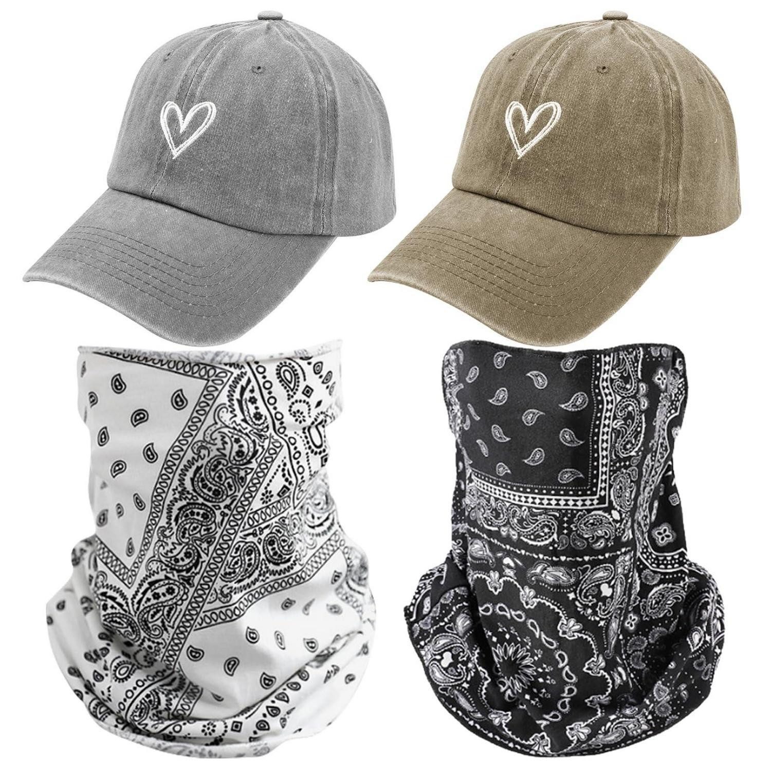 LuxusKollektion Baseball Cap Basecap Damen 2er Set verstellbar mit Herzstick und 2 Masken