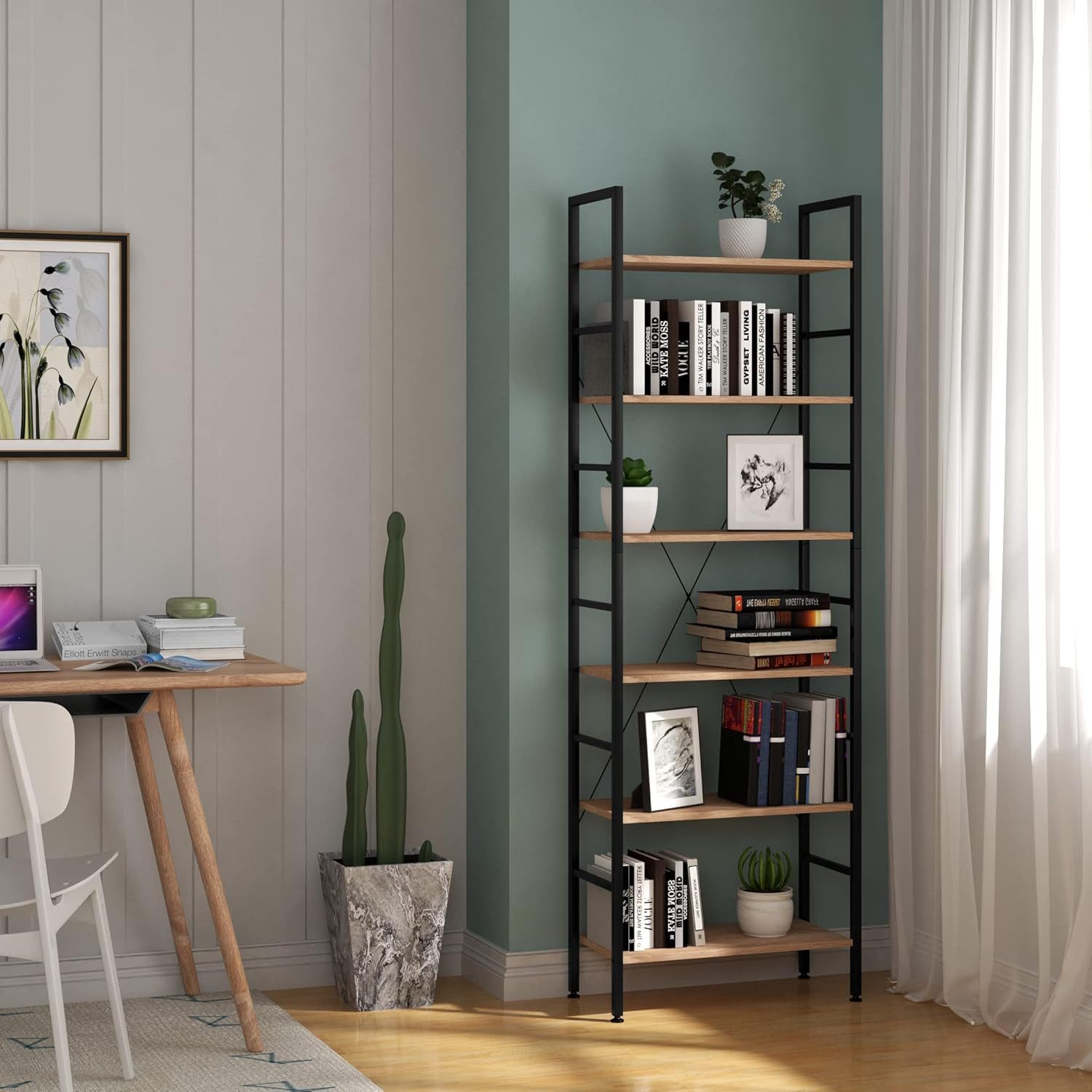 Woltu Standregal, 1-tlg., Hochregal Bücherregal Holz mit 6 Ablagen, Lagerregal 60x180x28 cm