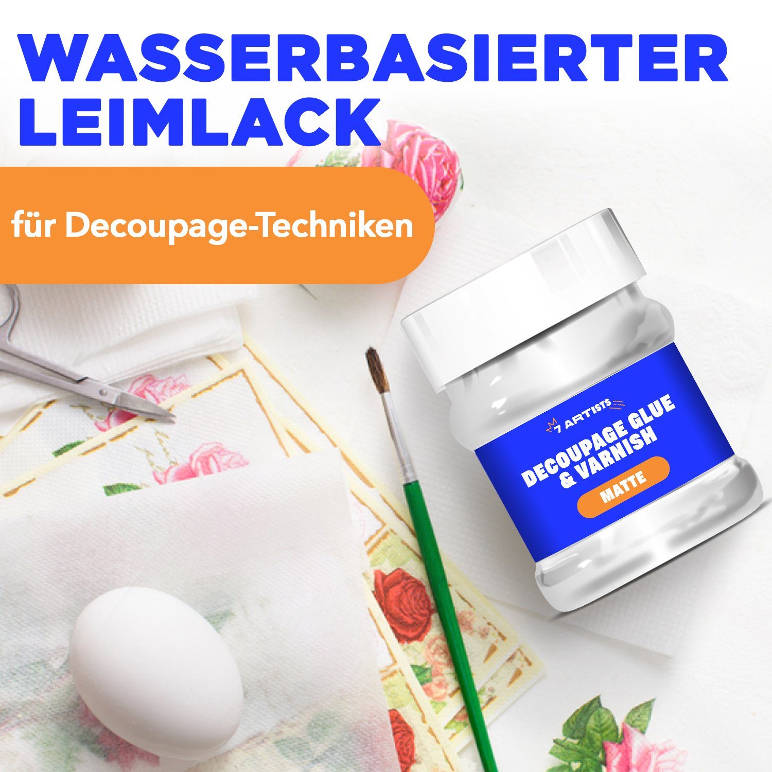 7 Artists Bastelkleber Decoupage Kleber Lack Wasserfest 230 ml, Half Glossy und Matt, Decoupage Kleber + Lack