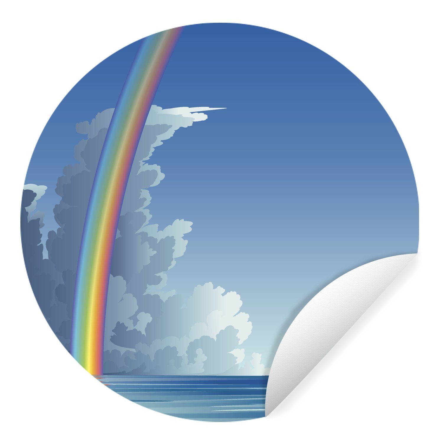 Illustration St), über Eine Wandsticker Tapetenkreis eines Meer Rund, Kinderzimmer, Regenbogens MuchoWow dem Wohnzimmer (1 Tapetenaufkleber, für