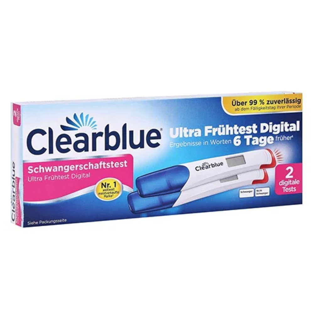 Clearblue Schwangerschafts-Teststreifen Ultra Frühtest 6 Tage früher Digital, 99% zuverlässig 2-St., Ultra Frühtest 6 Tage früher Digitales Ergebnis