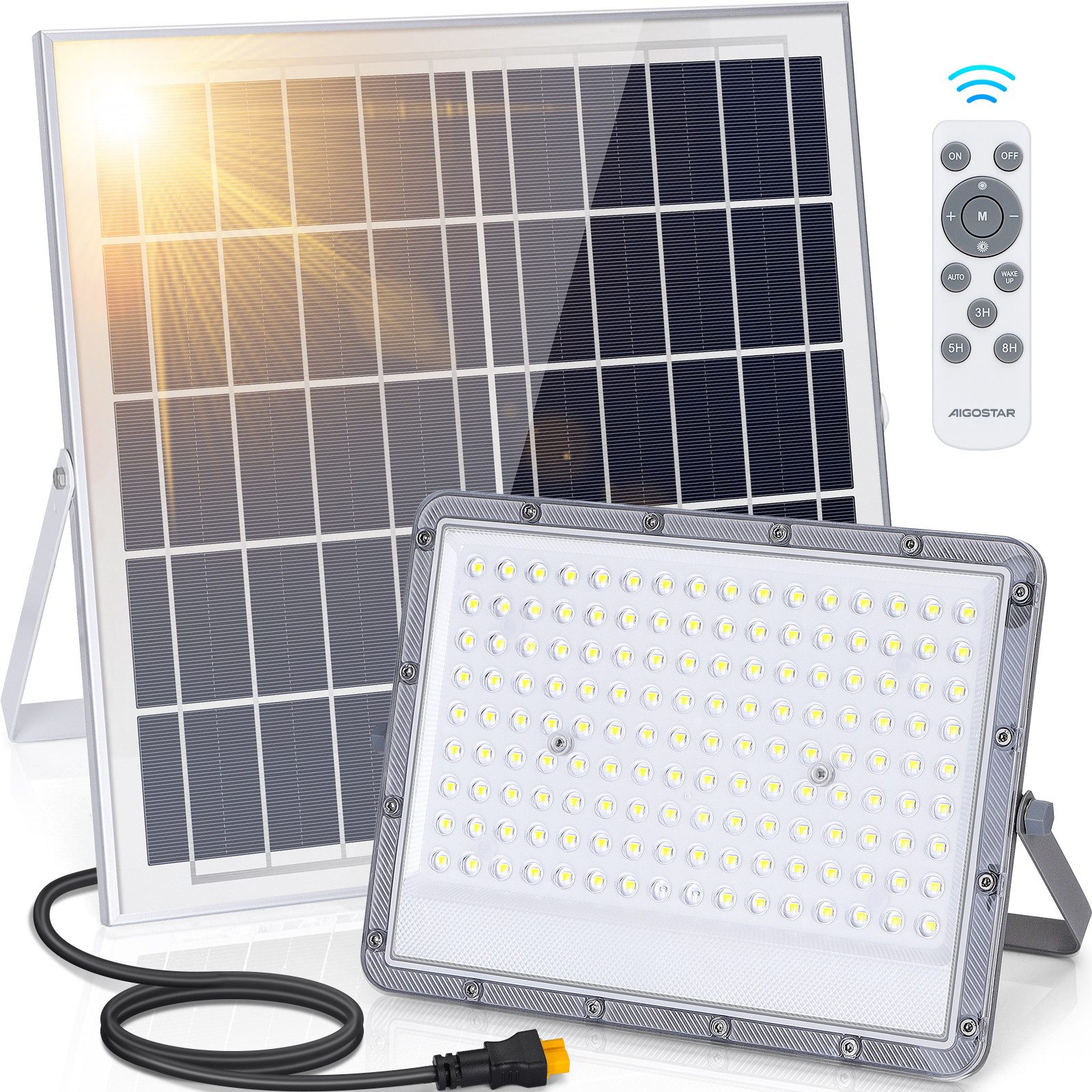 Aigostar Прожекторы 200W Solar Прожекторы Außen, Superhelles LED Flutlichter, 6500K, IP65, LED fest integriert