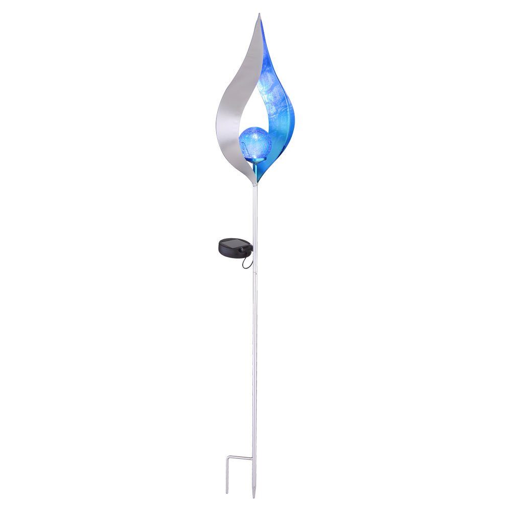 GLOBO LIGHTING LED Solarleuchte, LED-Leuchtmittel fest verbaut, Solarlampe Gartendeko Steckleuchte Flamme silber blau LED H 90 cm