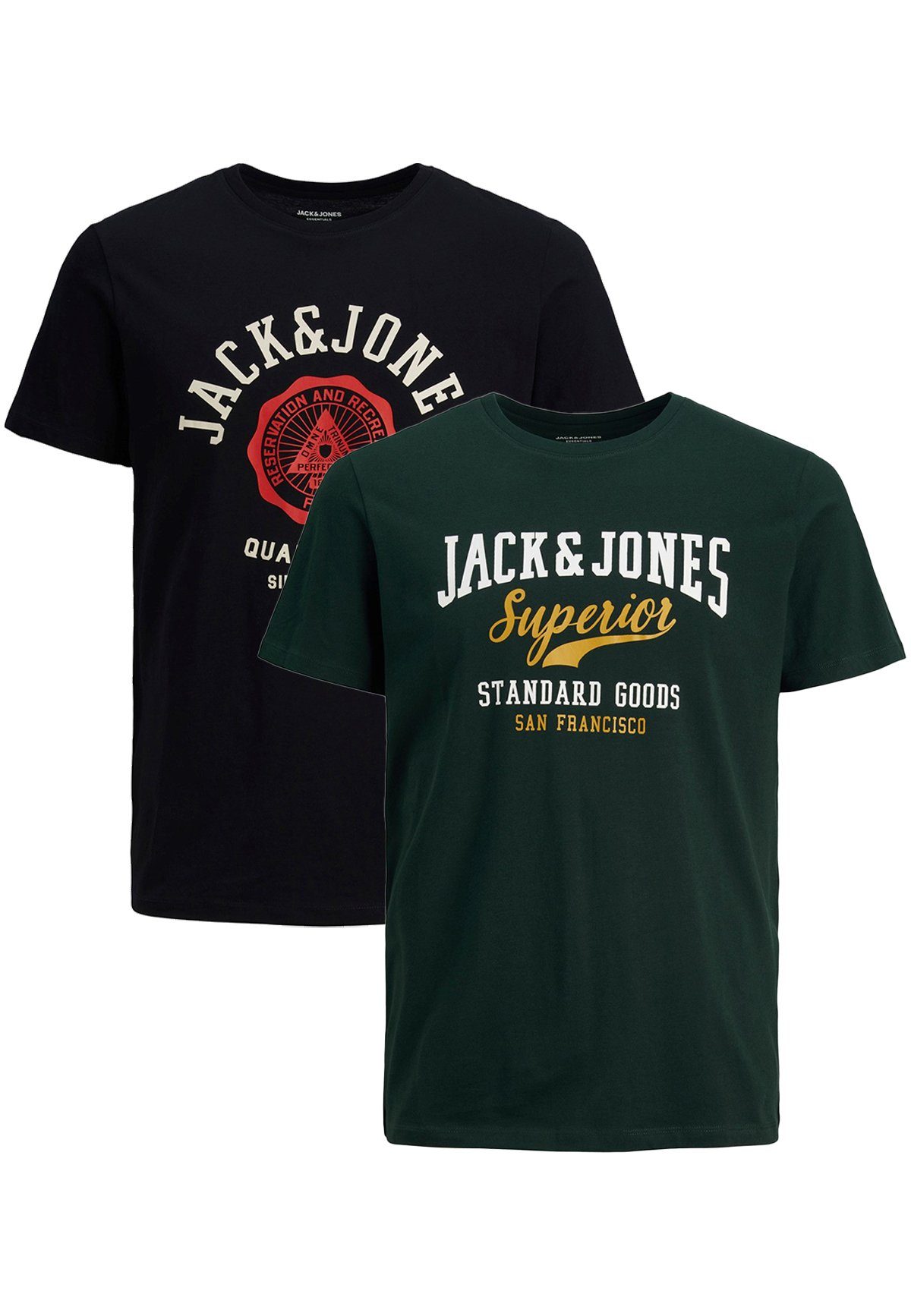 Logo T-Shirts Rundhals Pack (2-tlg) Shirt Stück JJELOGO Schwarz-Grün T-Shirt 4342 2-er Jones & Jack in