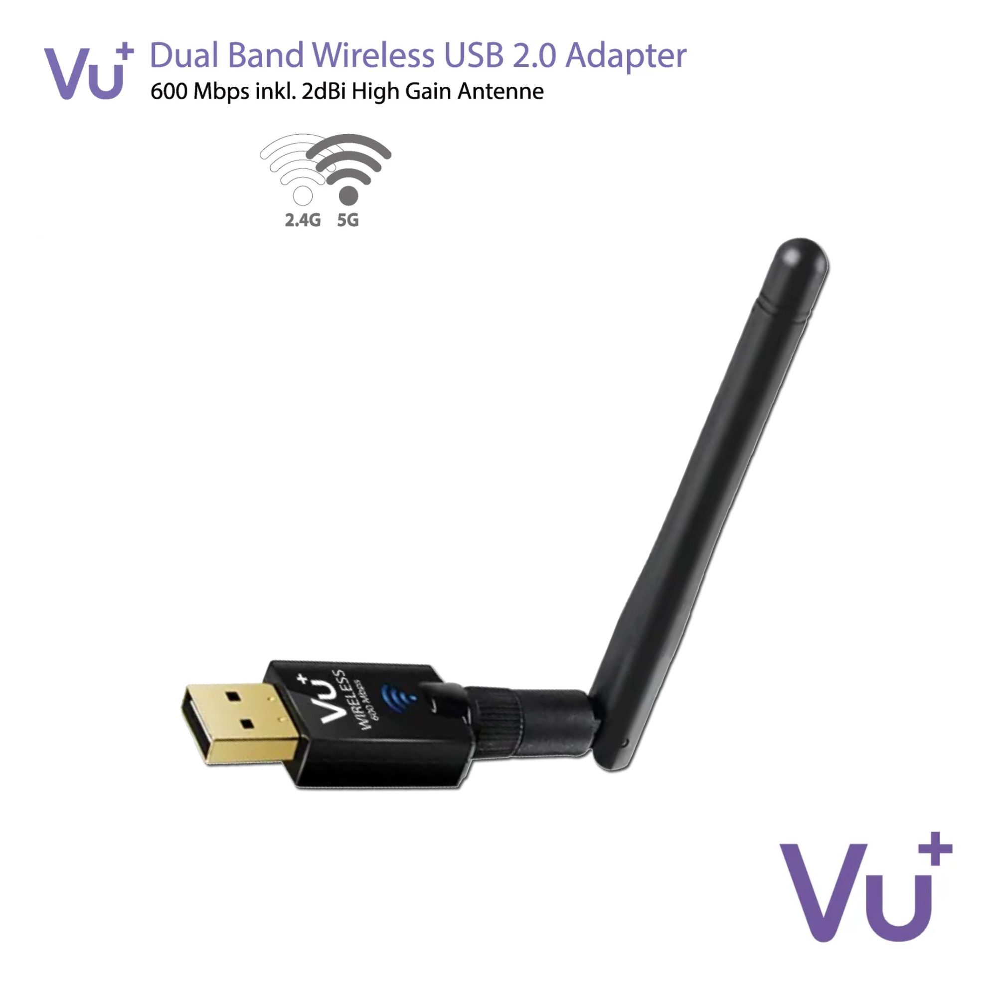 VU+ Dual Band Wireless USB 2.0 Adapter 600 Mbps inkl. Antenne SAT-Receiver