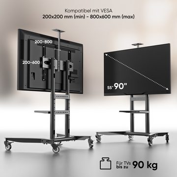 ONKRON TV Ständer für 55 - 90 Zoll Fernseher bis zu 75 kg max VESA 800x600 TV-Ständer, (bis 90,00 Zoll, rollbar, höhenverstellbar)