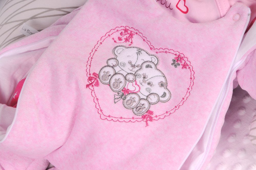La Bortini Schneeoverall Baby Wagenanzug Nickioverall Overall Schneeanzug in Rosa kuschelig weich, warm, mit Bärchen, in Rosa, 44 50 56 62 68 74