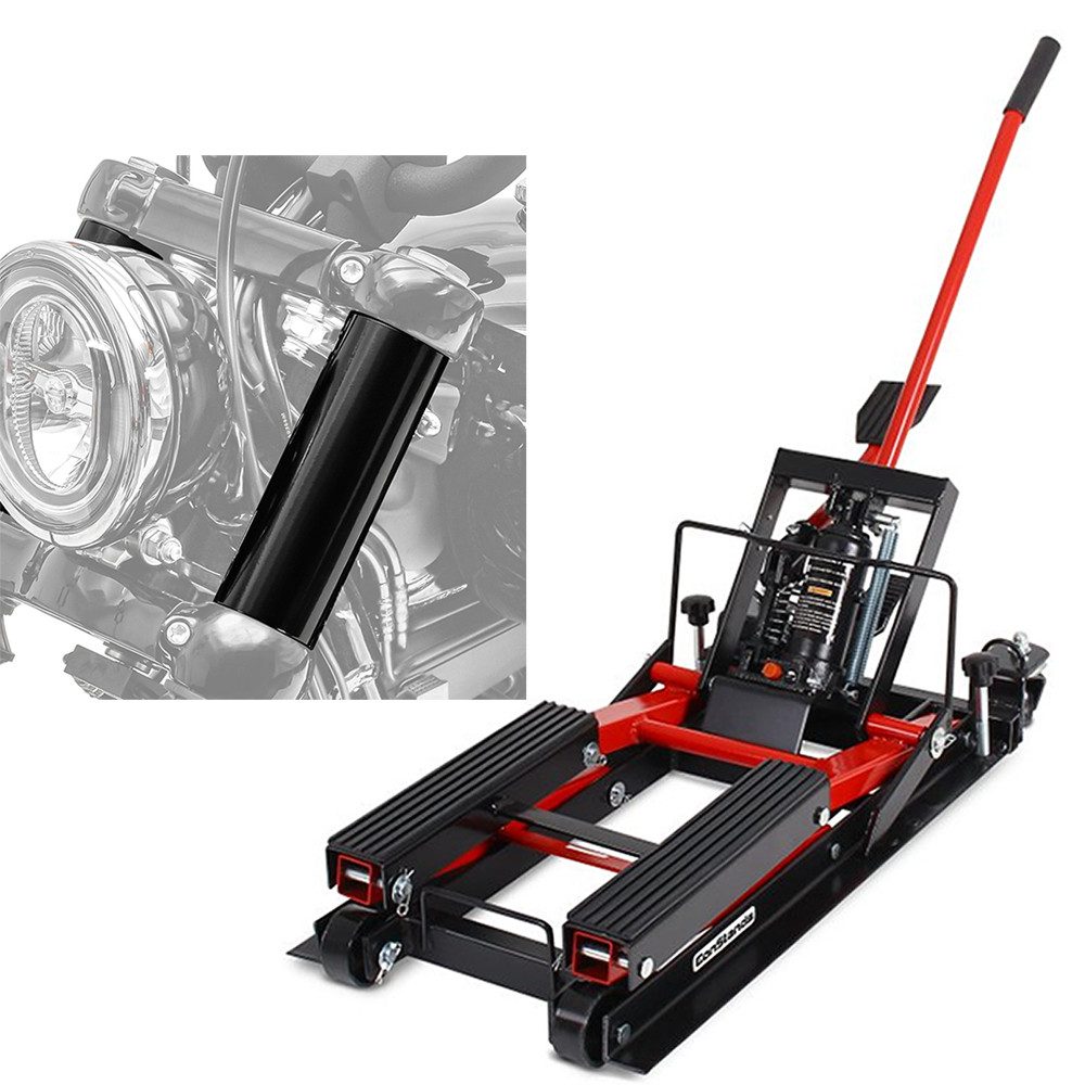 ConStands Motorradheber Hebebühne Mid-lift L bis 680 kg in rot + Gabelcover passend für Harle