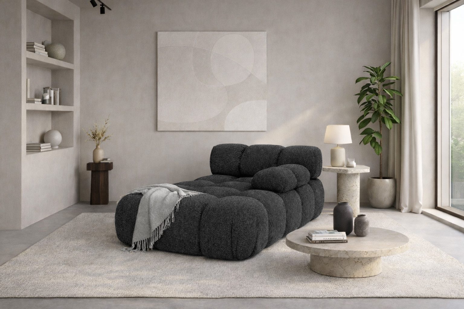 Kaiser Möbel Chaiselongue modular für Wohnzimmer, Bouclé-Stoff Abriamo, Selia, Chaiselongue, Chaiselongue-Modul zum Entspannen,Modernes Lounge-Design