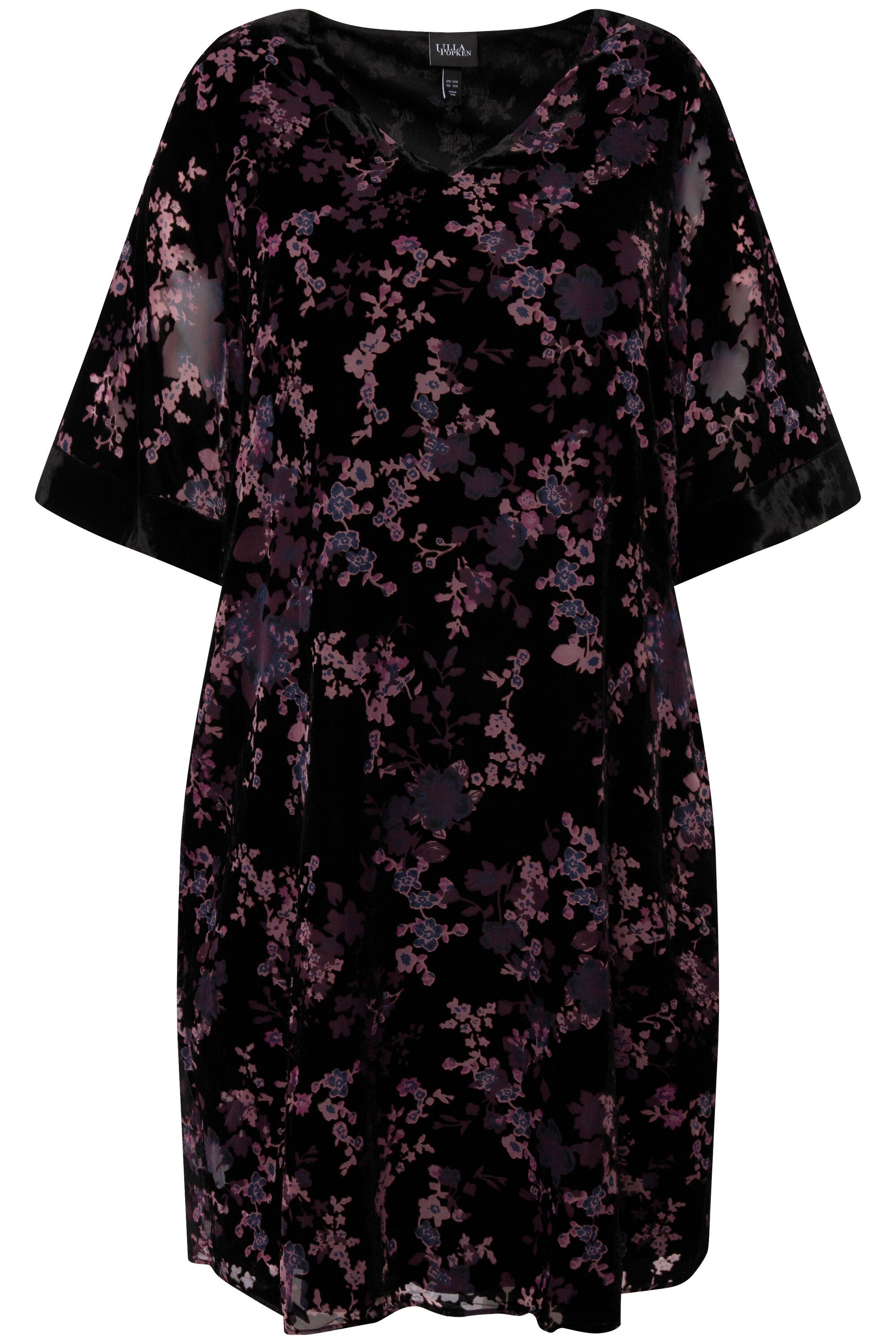 Ulla Popken Cocktailkleid Samtkleid A-Linie V-Ausschnitt günstig online kaufen