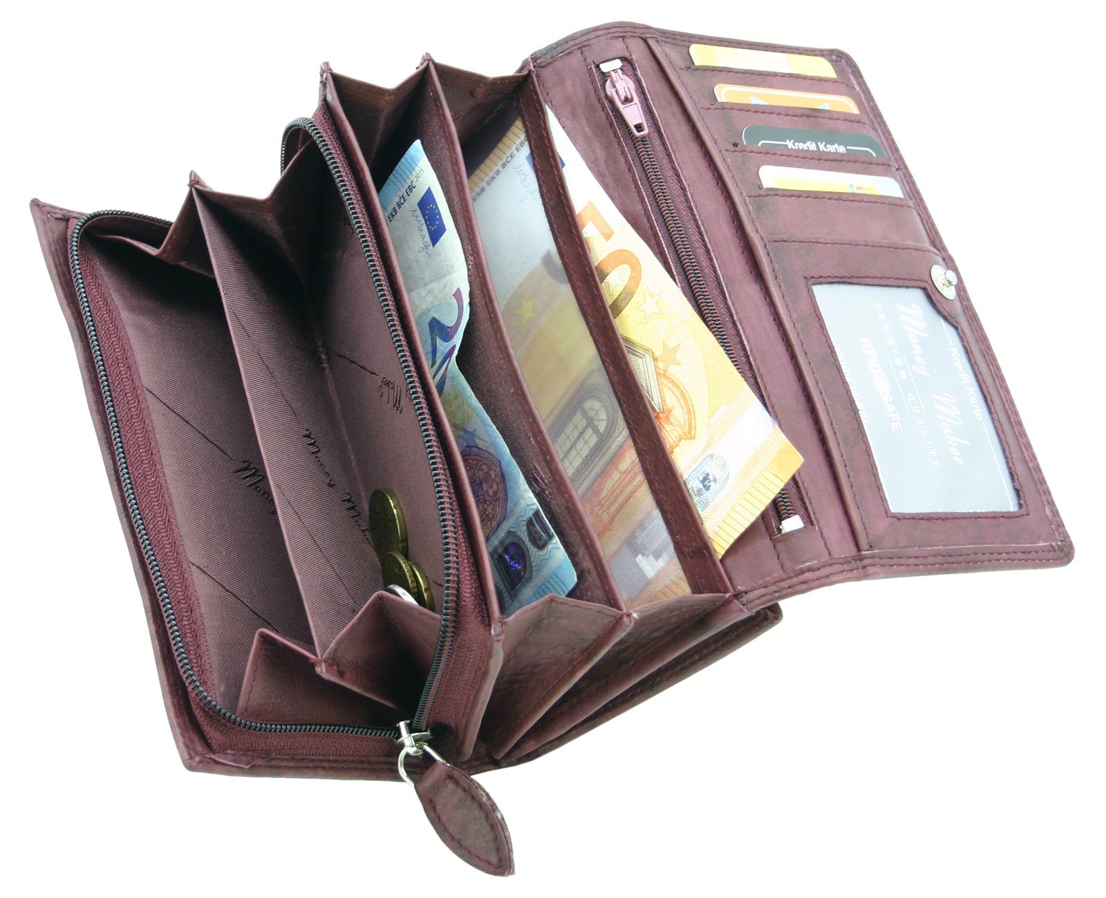J RFID-Schutz (Pflaume) - Echt-Leder Portemonnaie, mit JONES Geldbeutel JENNIFER Damen JONES Violett Geldbörse Großes