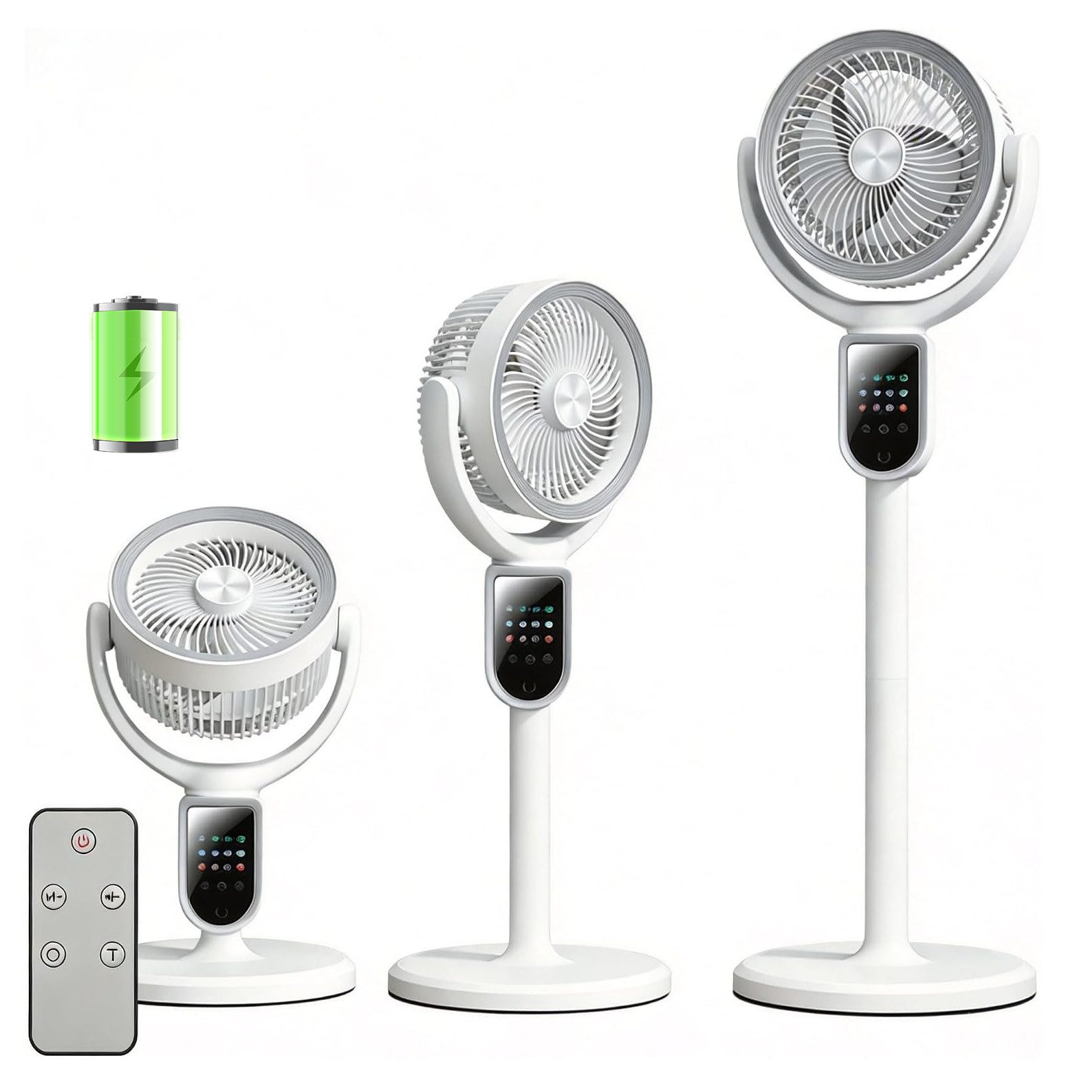 MOPUEA Standventilator Turmventilator LED Display 4 Windstufen Mini Ventilator 3D-Oszillation, Timer und Fernbedienung Akku Tischventilator Leiser Umluftventilator