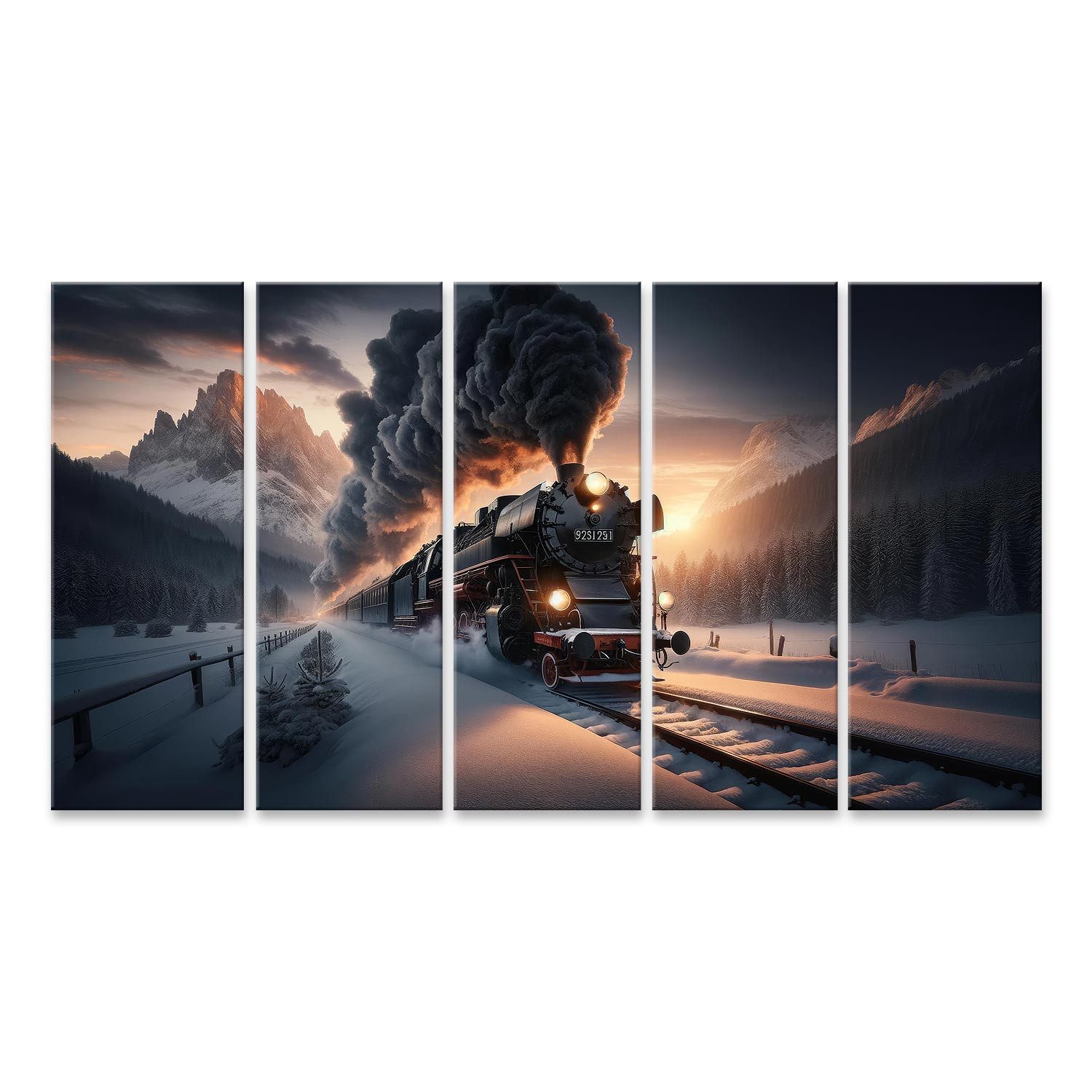 Leinwandbild Schneegestöber und Dampfgeflüster Eisenbahn Romantik pur