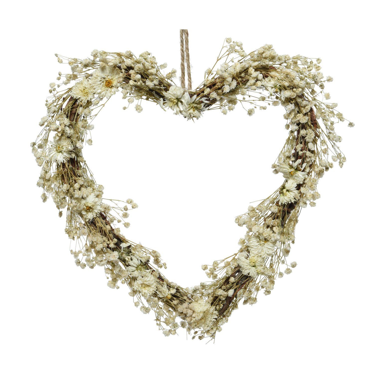 MARELIDA Dekokranz aus Trockenblumen in Herzform Wandkranz Türkranz H: 26cm f.Innen creme
