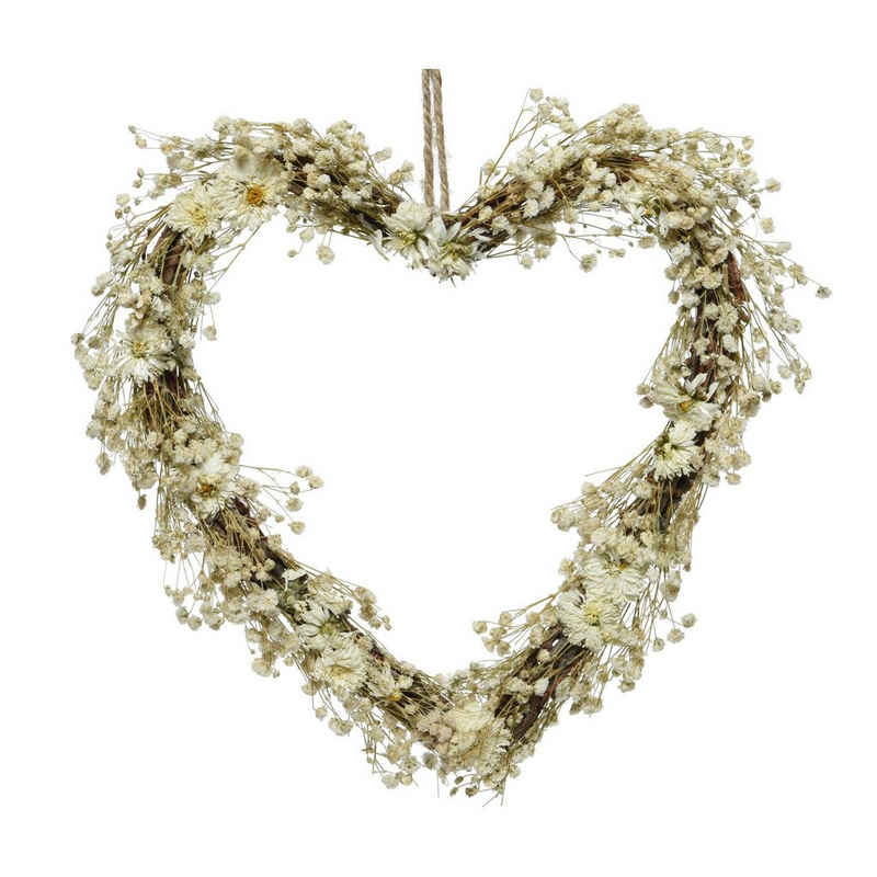 MARELIDA Dekokranz »Dekokranz aus Trockenblumen in Herzform Wandkranz Türkranz H: 26cm f.Innen creme«