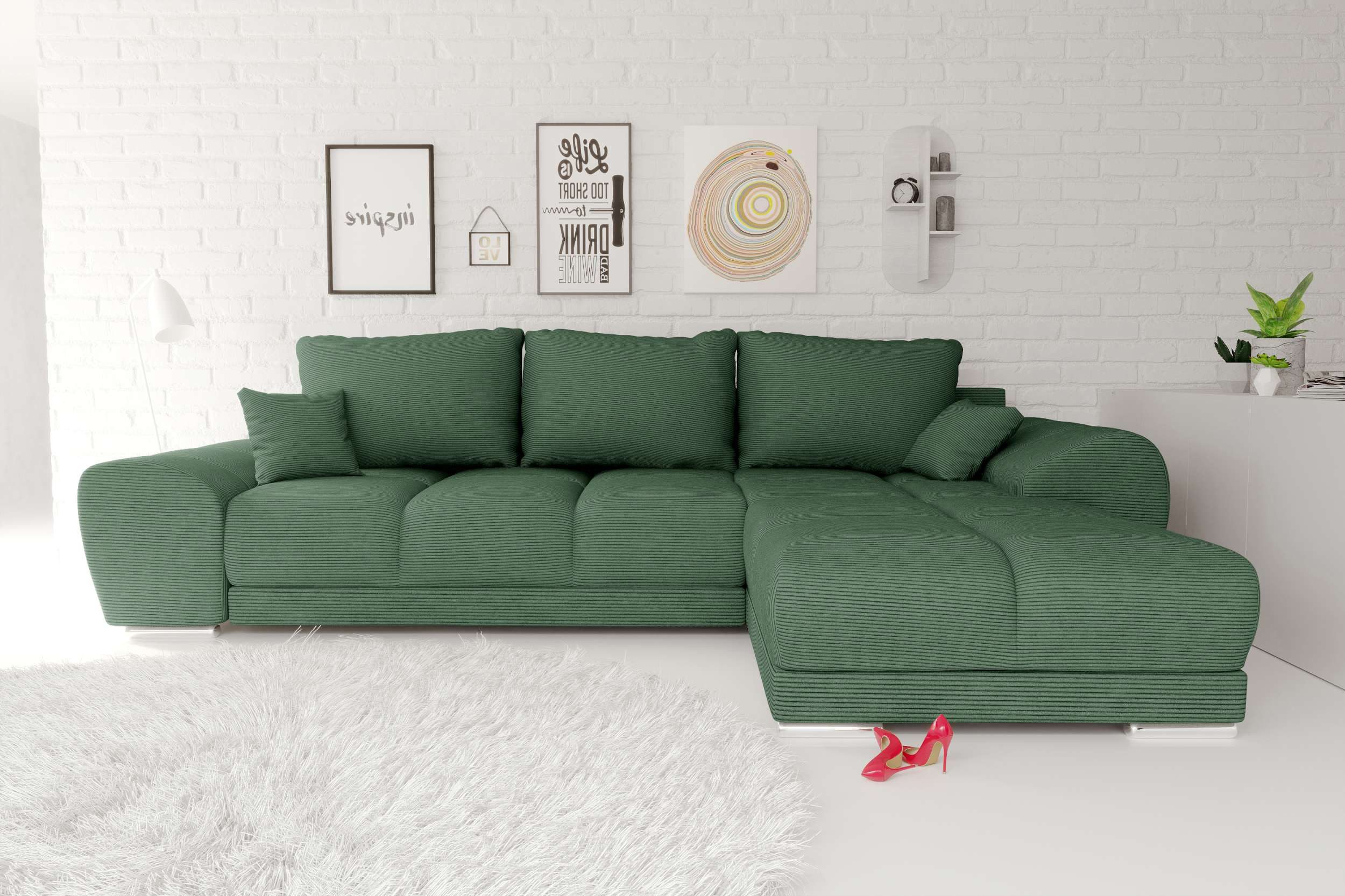 99rooms Ecksofa Antalya, Sofa L-Form, Eckcouch, mit Rückenkissen, Schlaffunktion, Cordstoff POSO