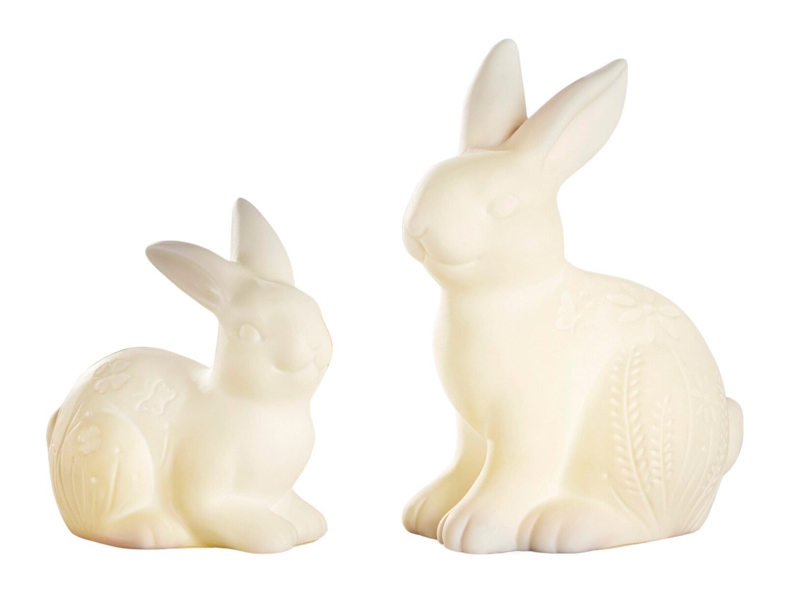 LED-Dekofigur Hase "Blumenwiese" aus Porzellan, weiß, mit Beleuchtung, Leuchtdeko
