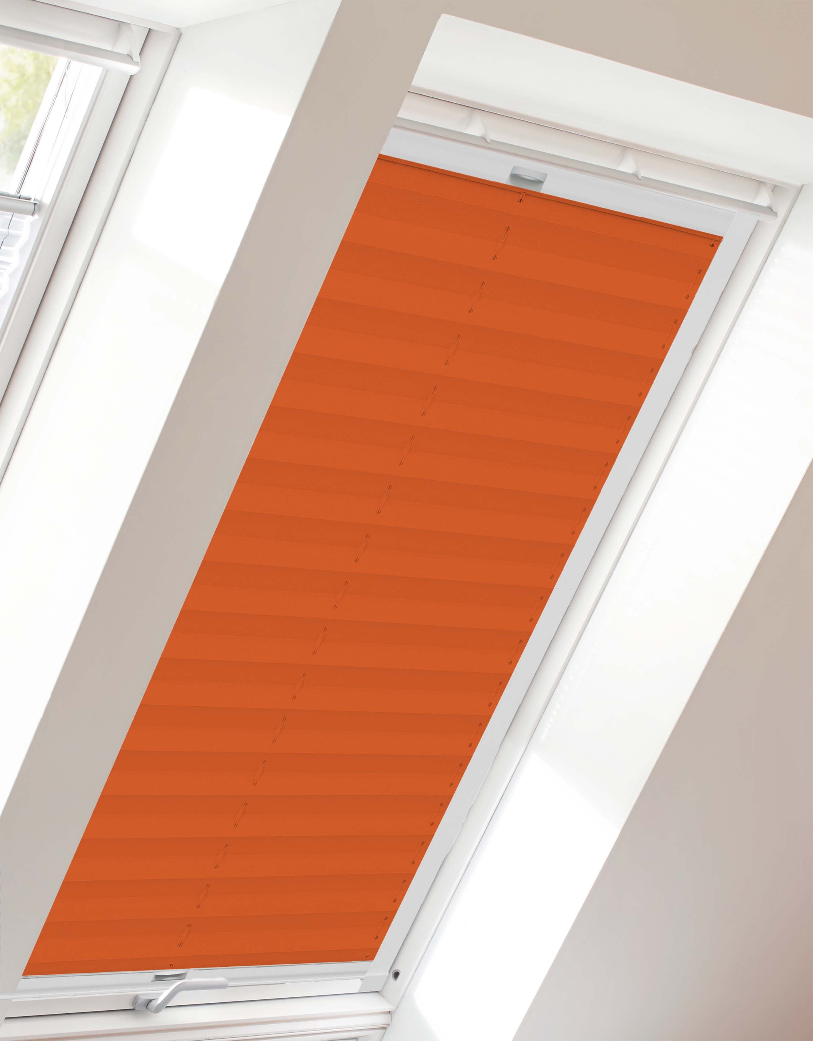 Dachfensterplissee StartUp Style Crepe, sunlines, Lichtschutz, verspannt, verschraubt, mit Führungsschienen orange