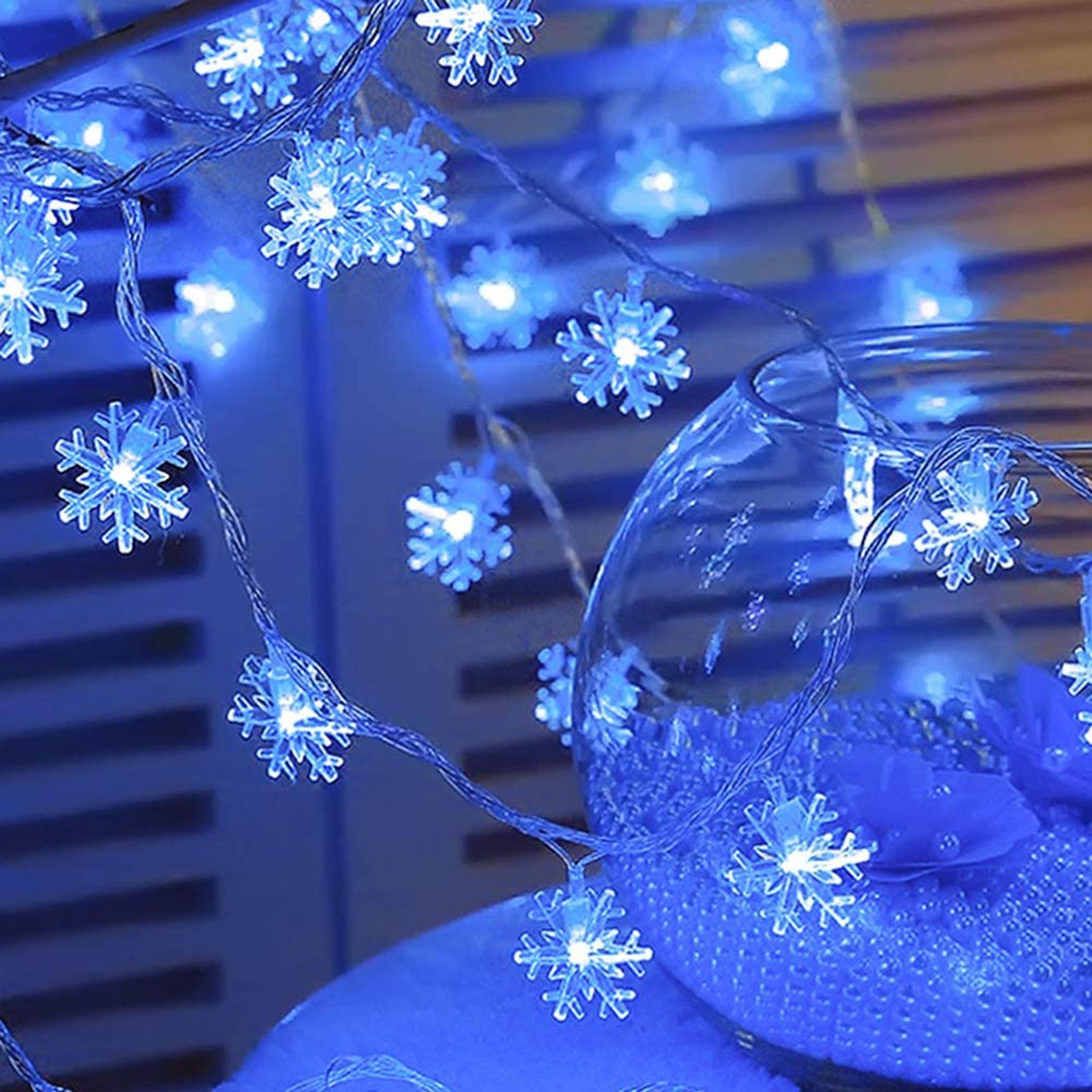LED-Lichterkette Lichtervorhang,Schneeflocke,Batteriebetriebene, Weihnachten Deko