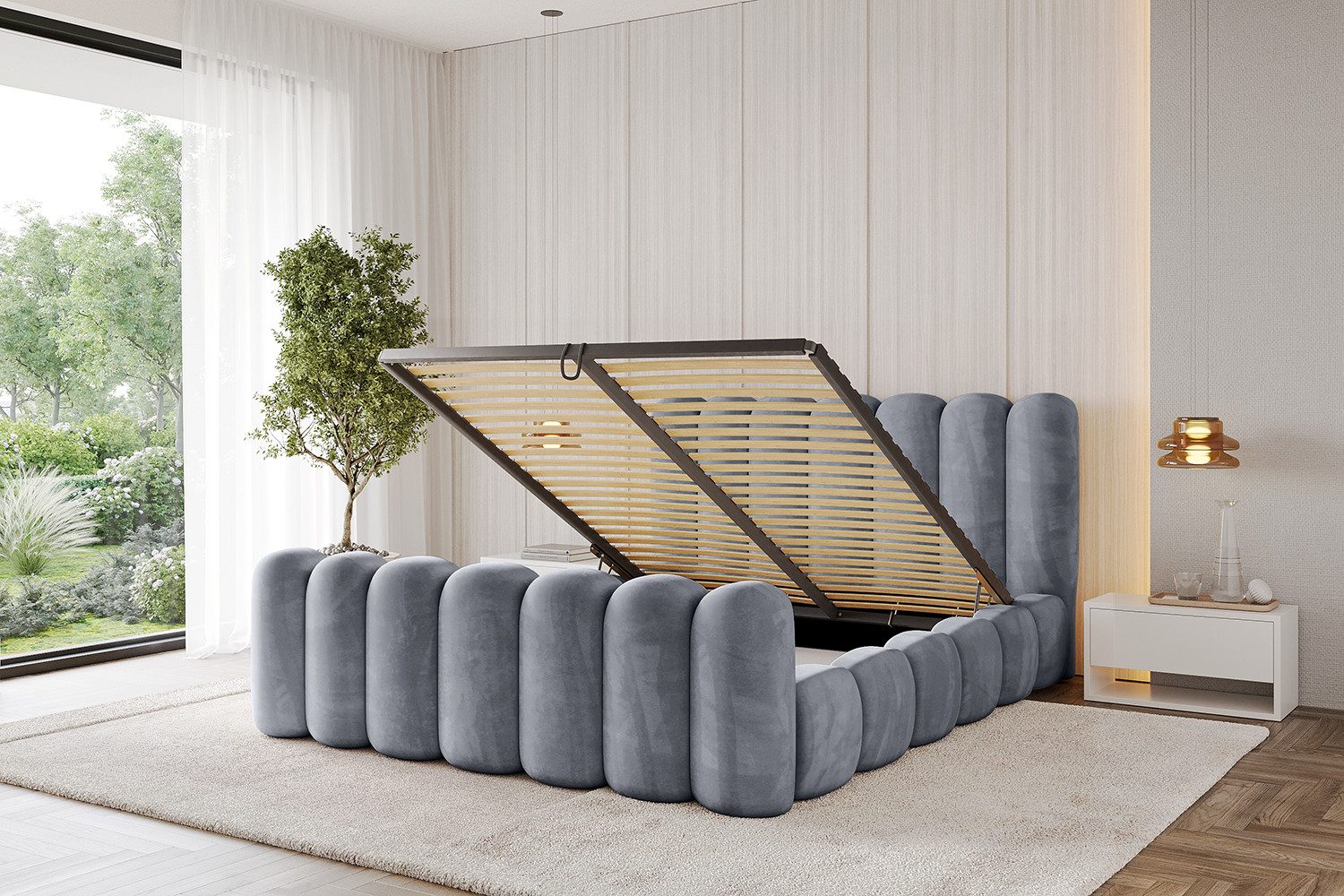 ALTDECOR Polsterbett SENA-Z (Polsterbett mit Bettkasten und Lattenrost, Boxbett ohne Matratze), Doppelbett mit Stauraum, Bett mit Kopfteil