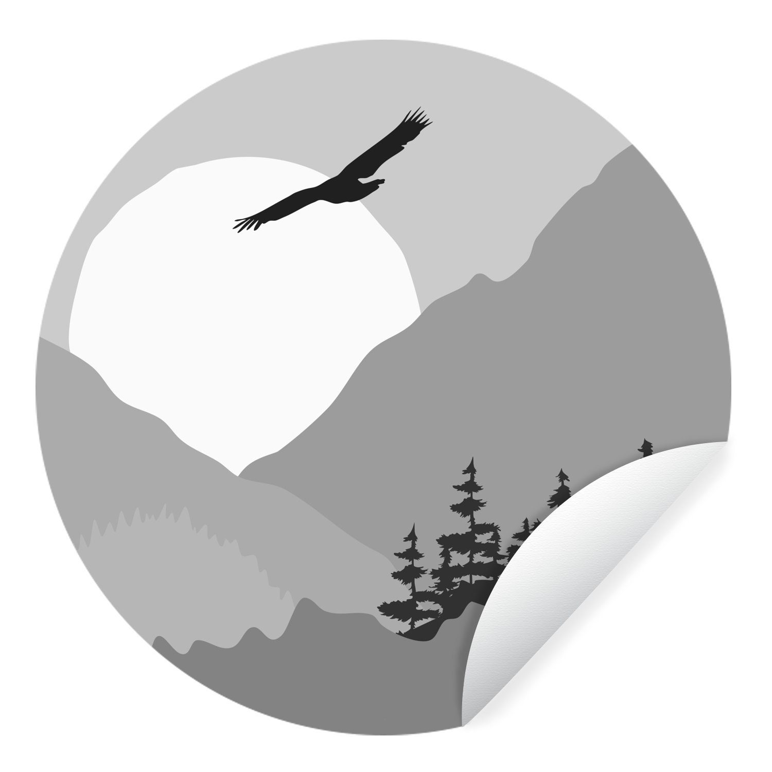 MuchoWow Wandsticker Amerika - Falke - Schwarz - Weiß (1 St), Tapetenkreis für Kinderzimmer, Tapetenaufkleber, Rund, Wohnzimmer