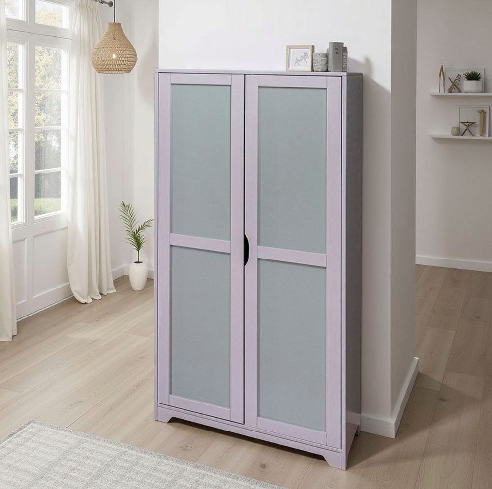 Inter Link Drehtürenschrank Prati, Kleiderschrank Kiefer Massivholz hellgrau/salbeigrün, 2 Türen (1-St) grifflos, modern, ideal für Kinderzimmer, BxTxH: 92 x 59,50 x 205 cm