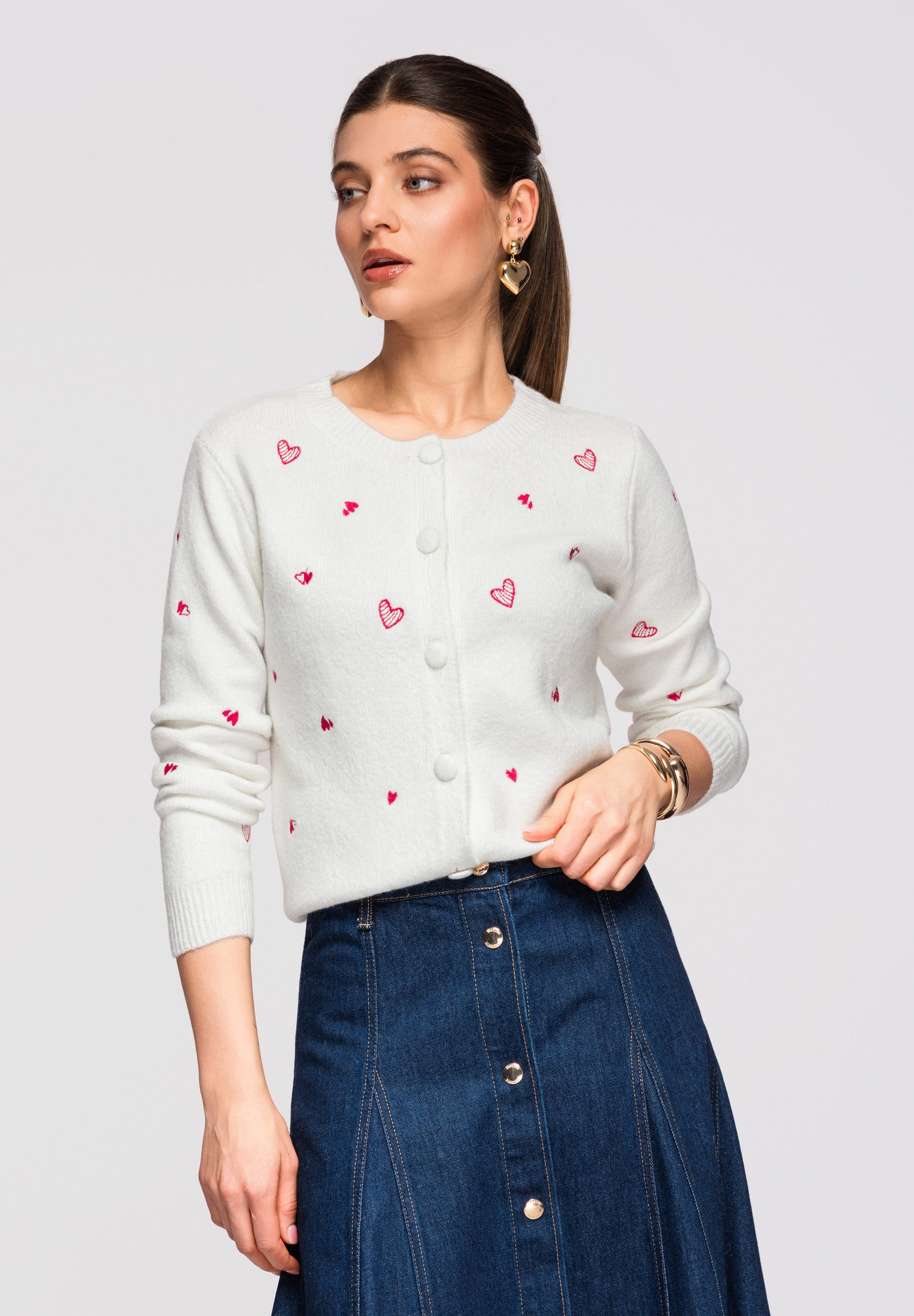 OMBRE Cardigan Strick-Cardigan mit Hüftlänge und gesticktem Herzmotiv