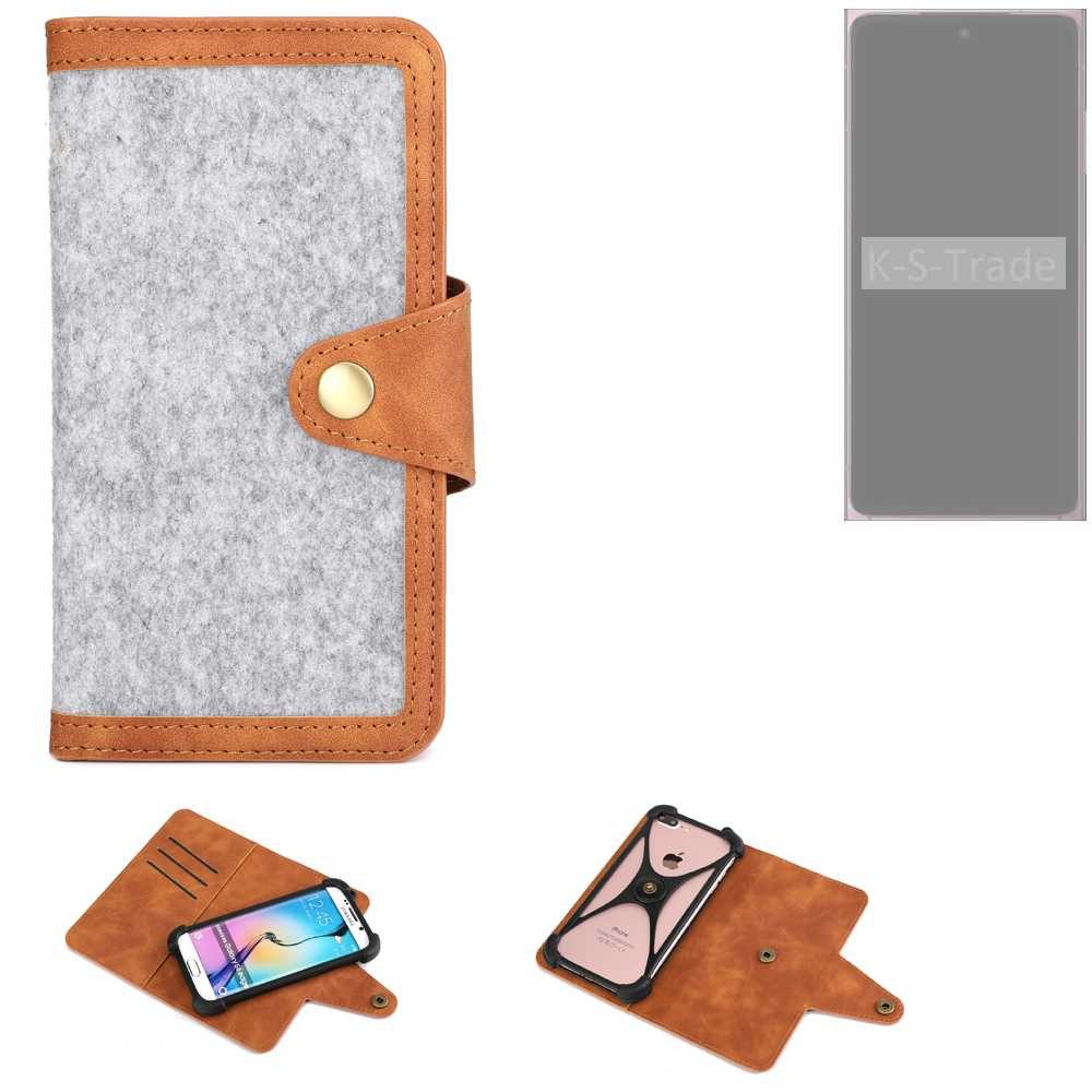 K-S-Trade Handyhülle für HMD Skyline, Handyhülle Schutzhülle Filz-Hülle Kunst-Leder hellgrau braun