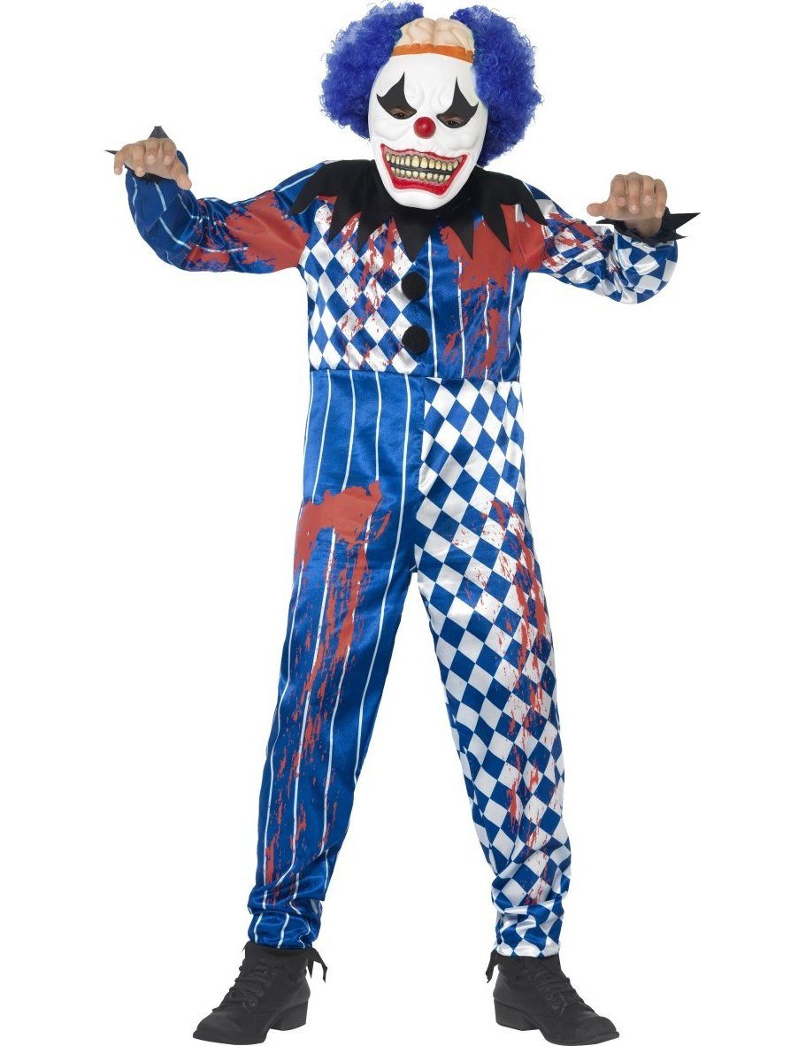 Smiffys Clown-Kostüm Schauriger Clown Halloween Kinderkostüm mit Maske weiss-blau-rot
