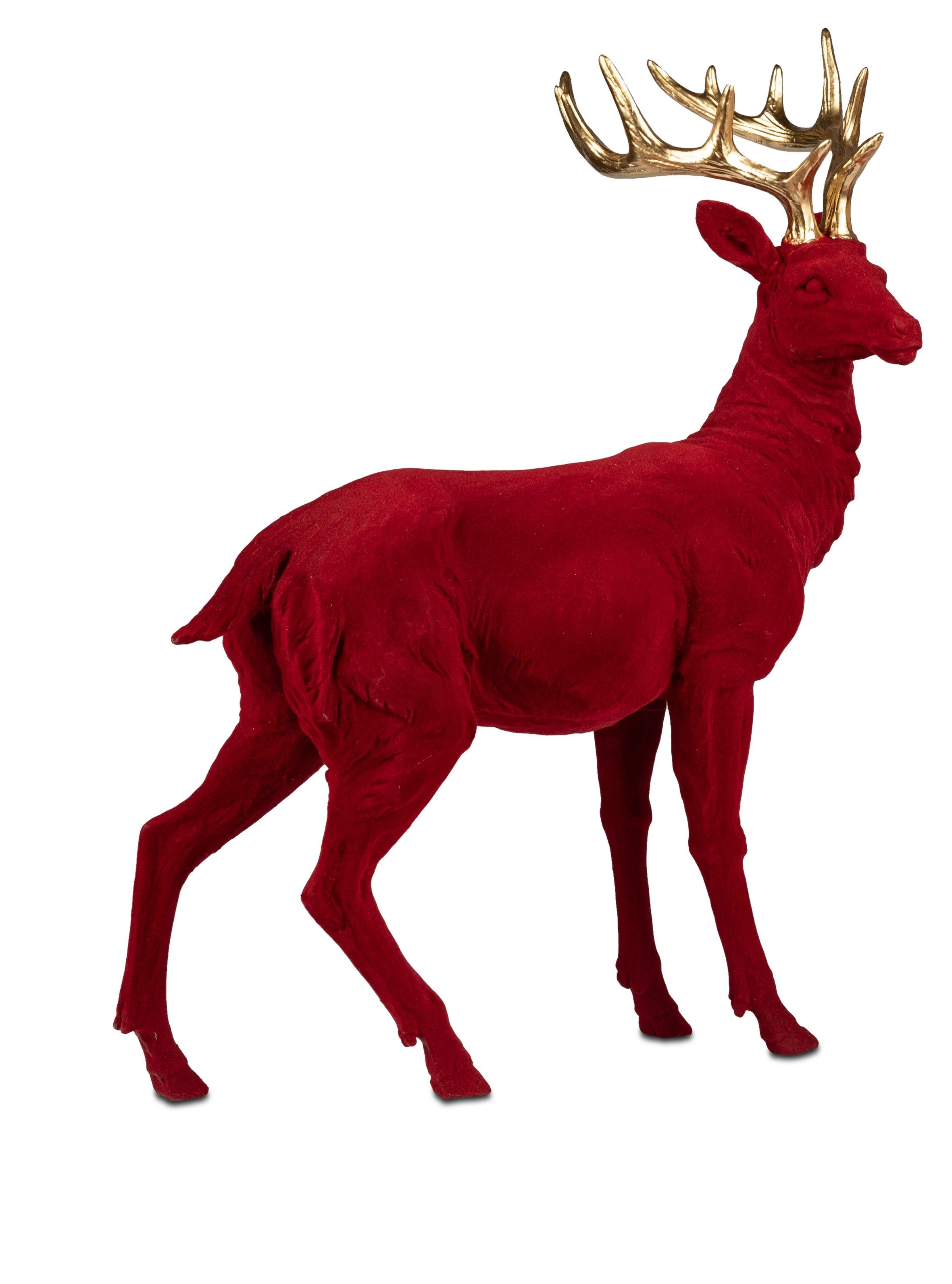 formano Dekofigur Deko Hirsch rot Samt Kunststein goldenes Geweih 35x45cm