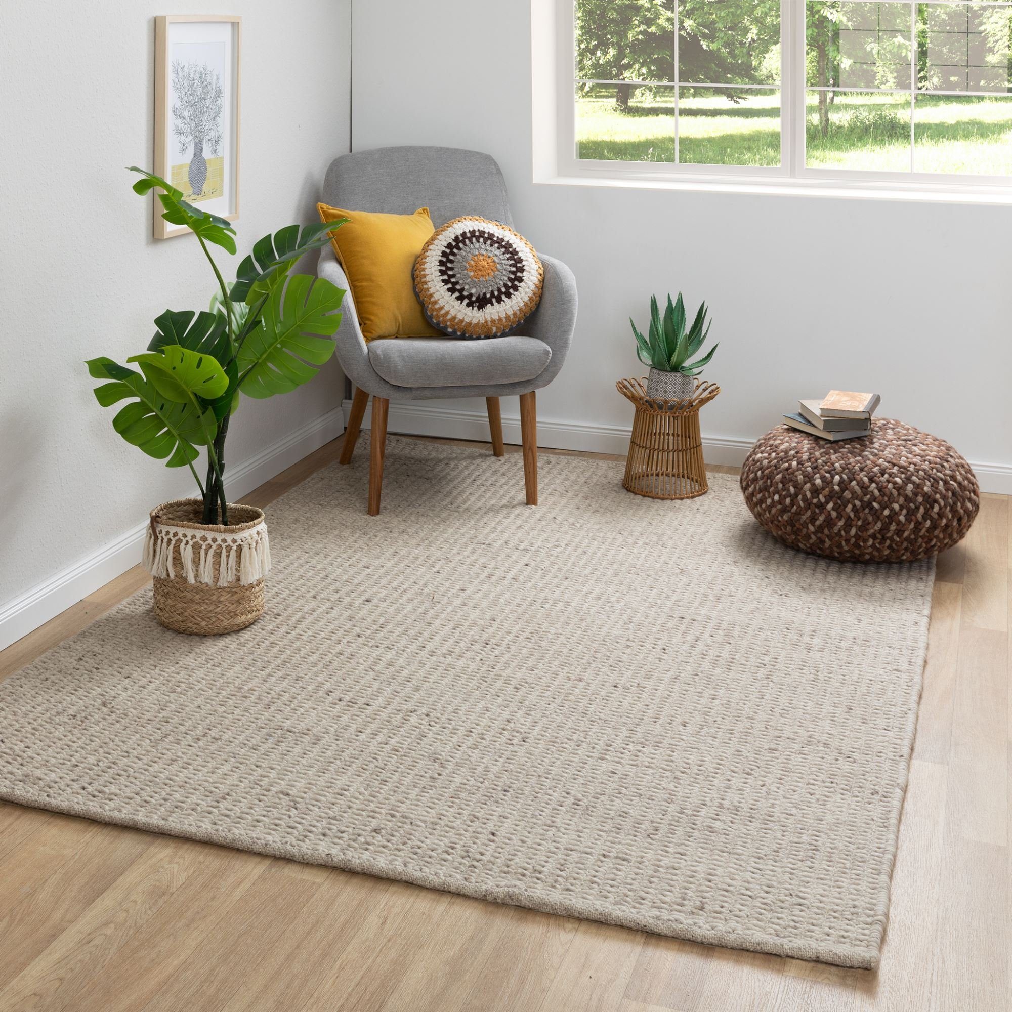 Steffensmeier Wollteppich Kornau mit Fusselstopp, Rechteckig, Handwebteppic günstig online kaufen