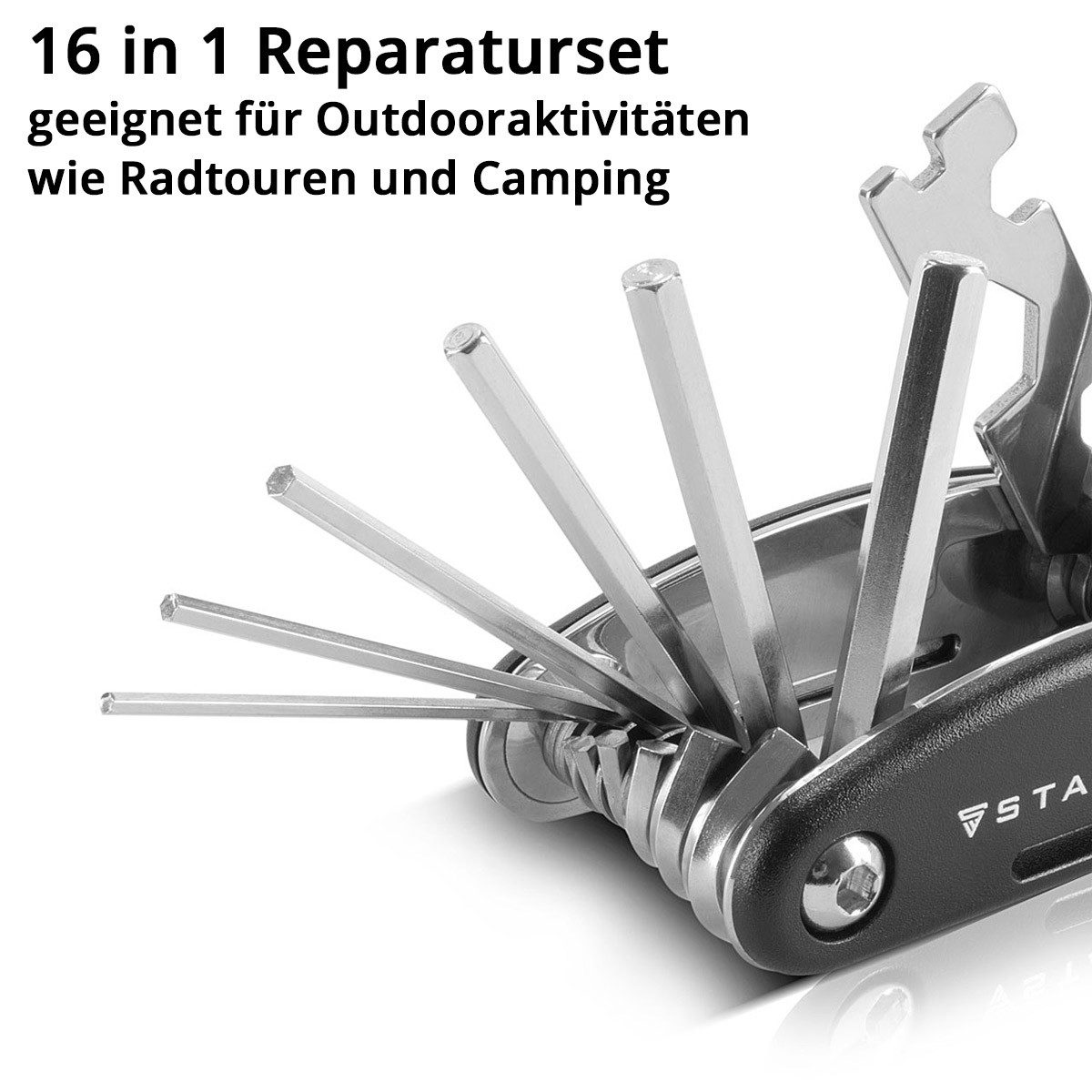 STAHLWERK Multitool Multitool / Multifunktionswerkzeug Fahrrad, (Packung, 1 St., Einzelartikel), 16 in 1 Reparaturwerkzeug