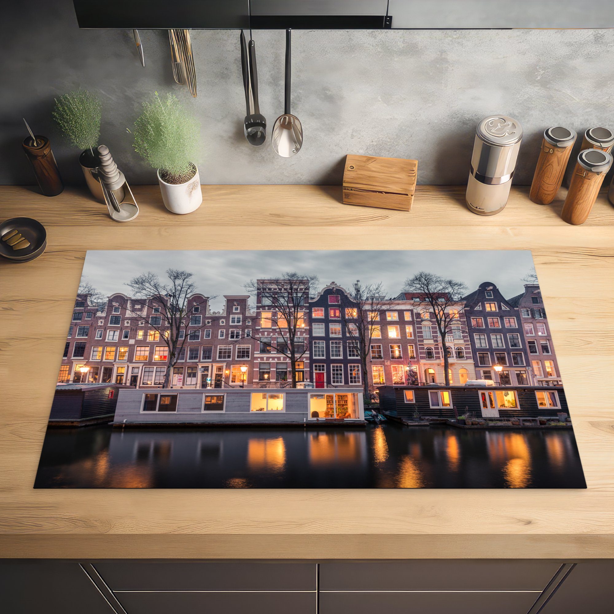 (1 Haus Amsterdam, Ceranfeldabdeckung, Vinyl, 83x51 cm, tlg), - Licht Arbeitsplatte MuchoWow Herdblende-/Abdeckplatte küche für -