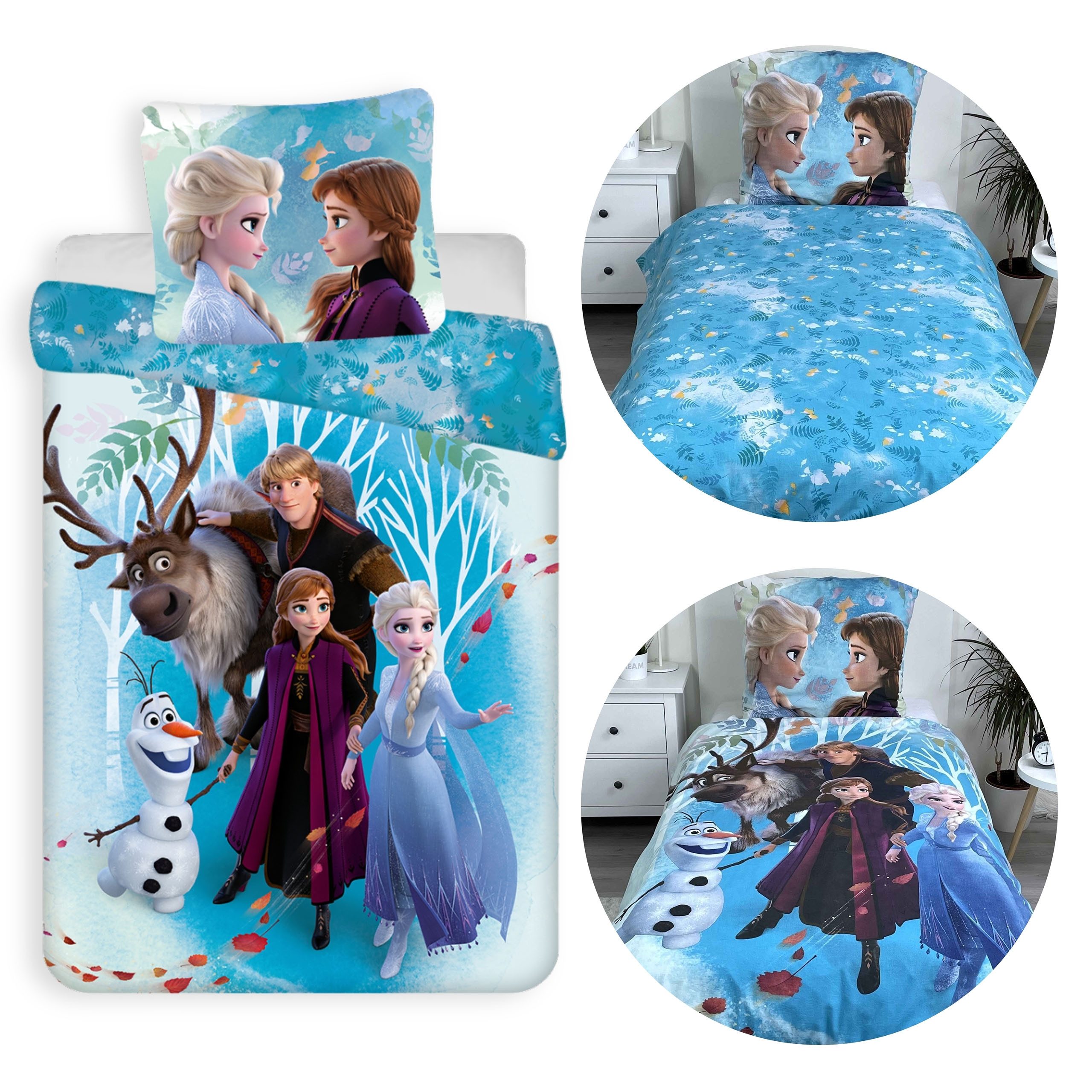 Disney Frozen Kinderbettwäsche DISNEY Frozen Bettwäsche 160x200+70x80, blau, Baumwolle, doppelseitig
