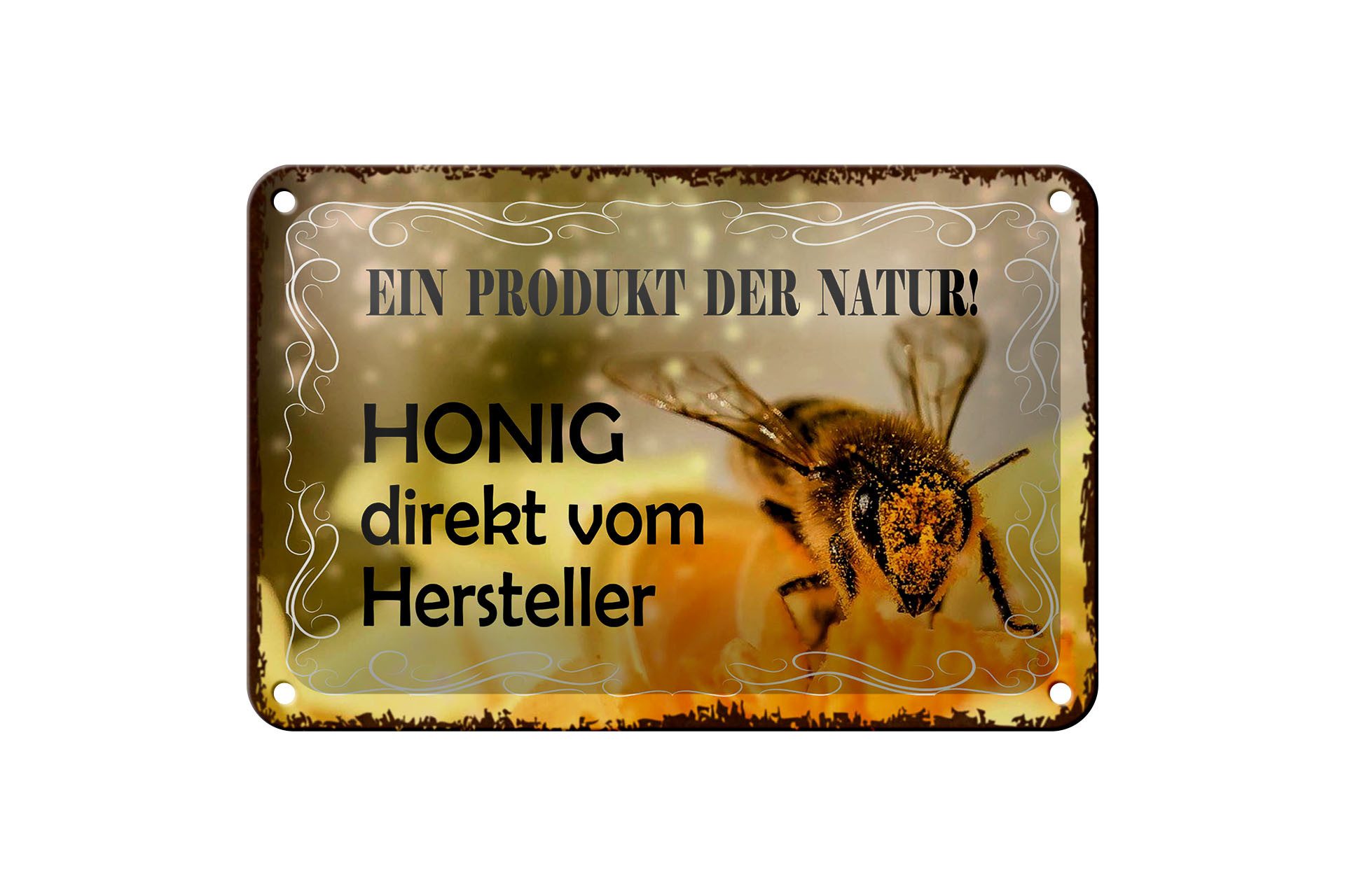 Femer GmbH Metallschild Reklame 12x18 cm Honig direkt vom Hersteller ein Produkt der Natur, (1 St), gewölbte Oberfläche, abgerundete Ecken, umgeschlagene Kanten