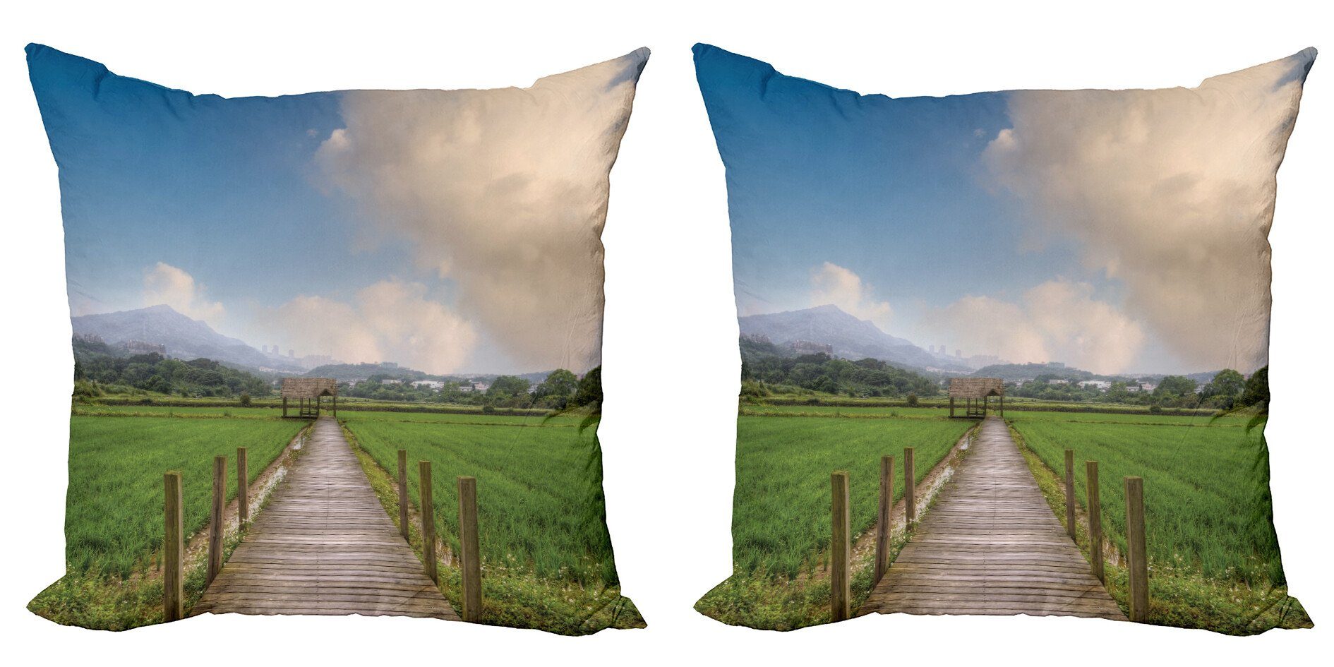 Accent Modern Holzlandwirtschaftlicher Landschaft Abakuhaus Stück), (2 Kissenbezüge Doppelseitiger Pfad Digitaldruck,