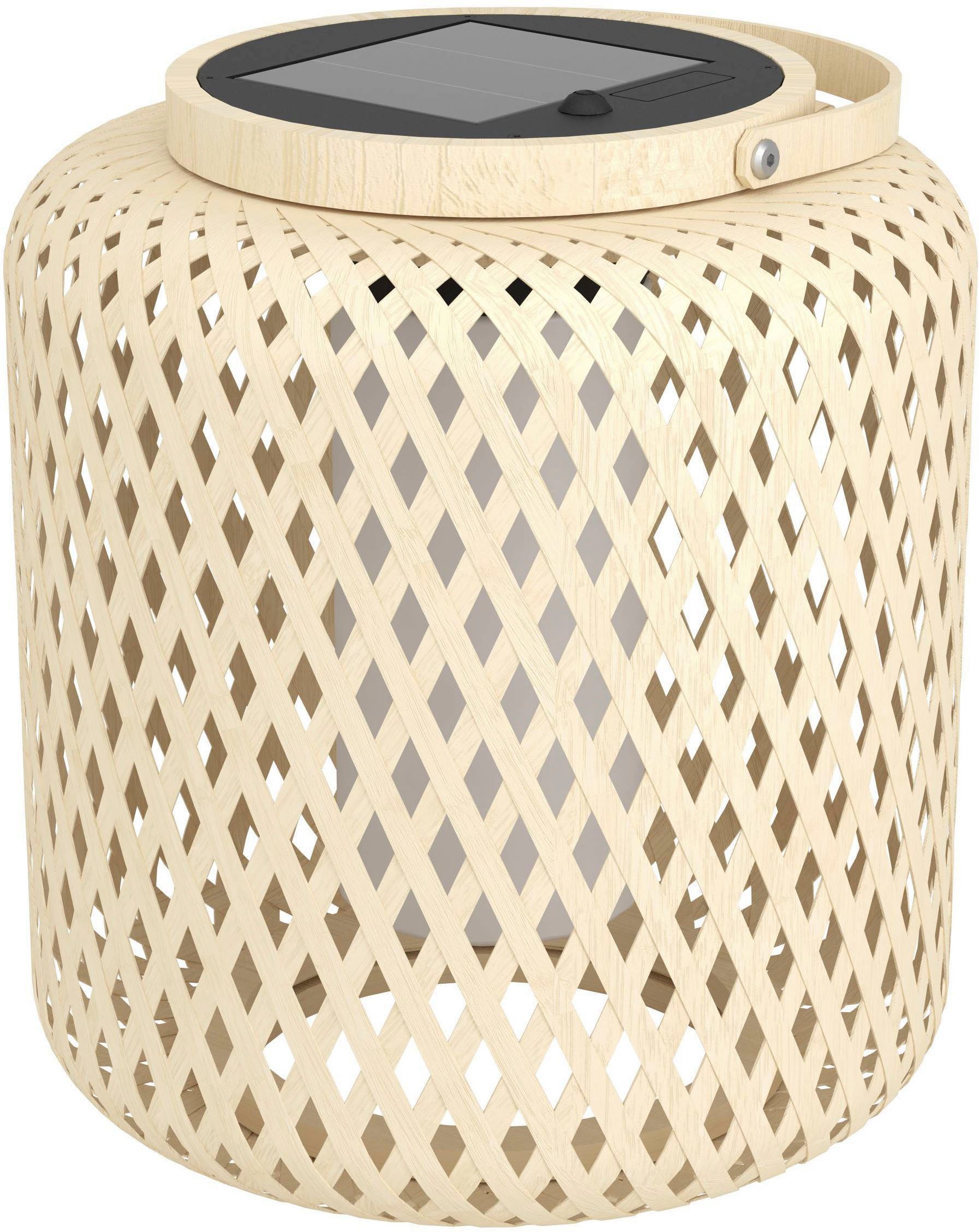 EGLO Tischleuchte Marliano Tischlampe, Solarlampe Boho, Windlicht, Rattan, IP44, Lampe, Ein-/Ausschalter, LED fest integriert, Neutralweiß, Tischleuchte - H24 x Ø21 cm - braun - 3,3W inkl.