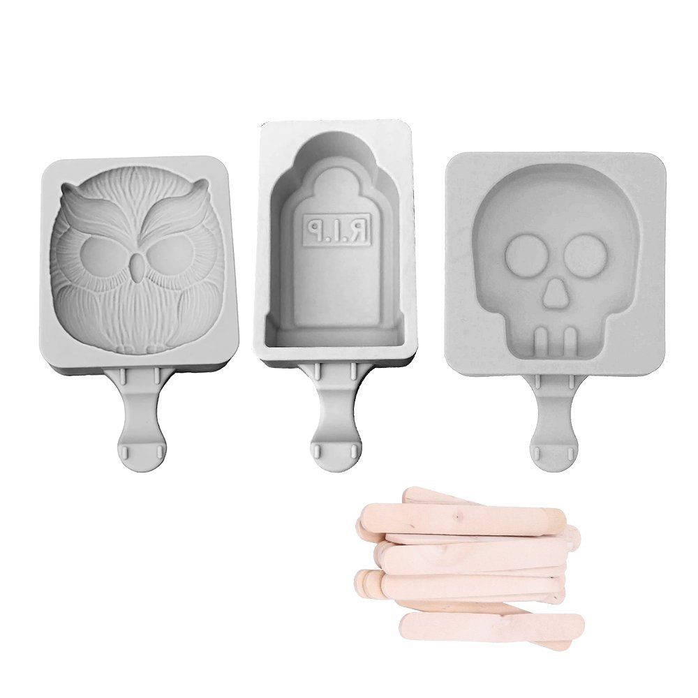 Metamorph Eisform Halloween Silikonformen Set für Eis am Stiel 3er S, Praktisches wiederverwendbares 3er Eis am Stiel Silikonformenset für