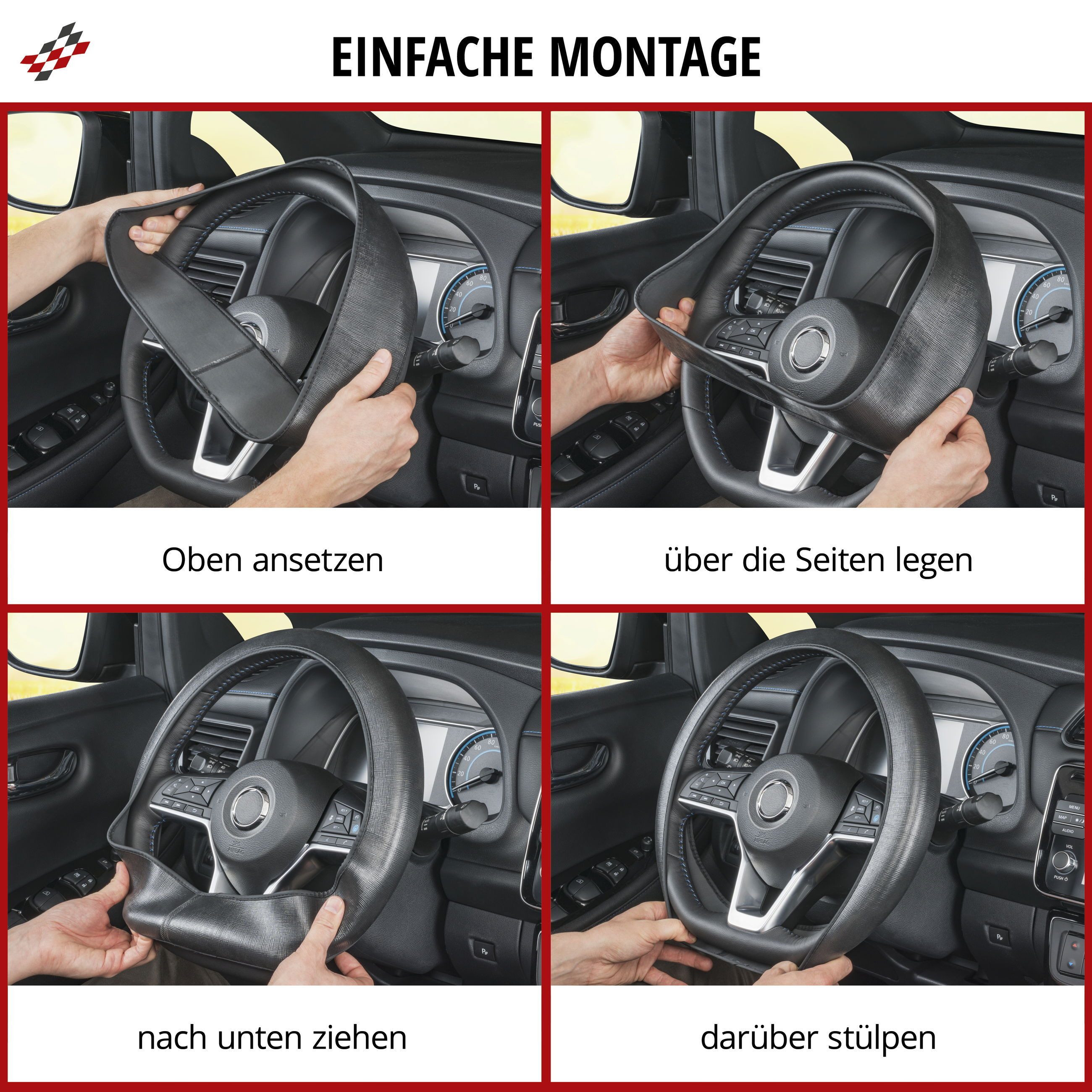 WALSER Steering Wheel Cover, Soft Grip Canvas - 38 cm, Black (1-piece)