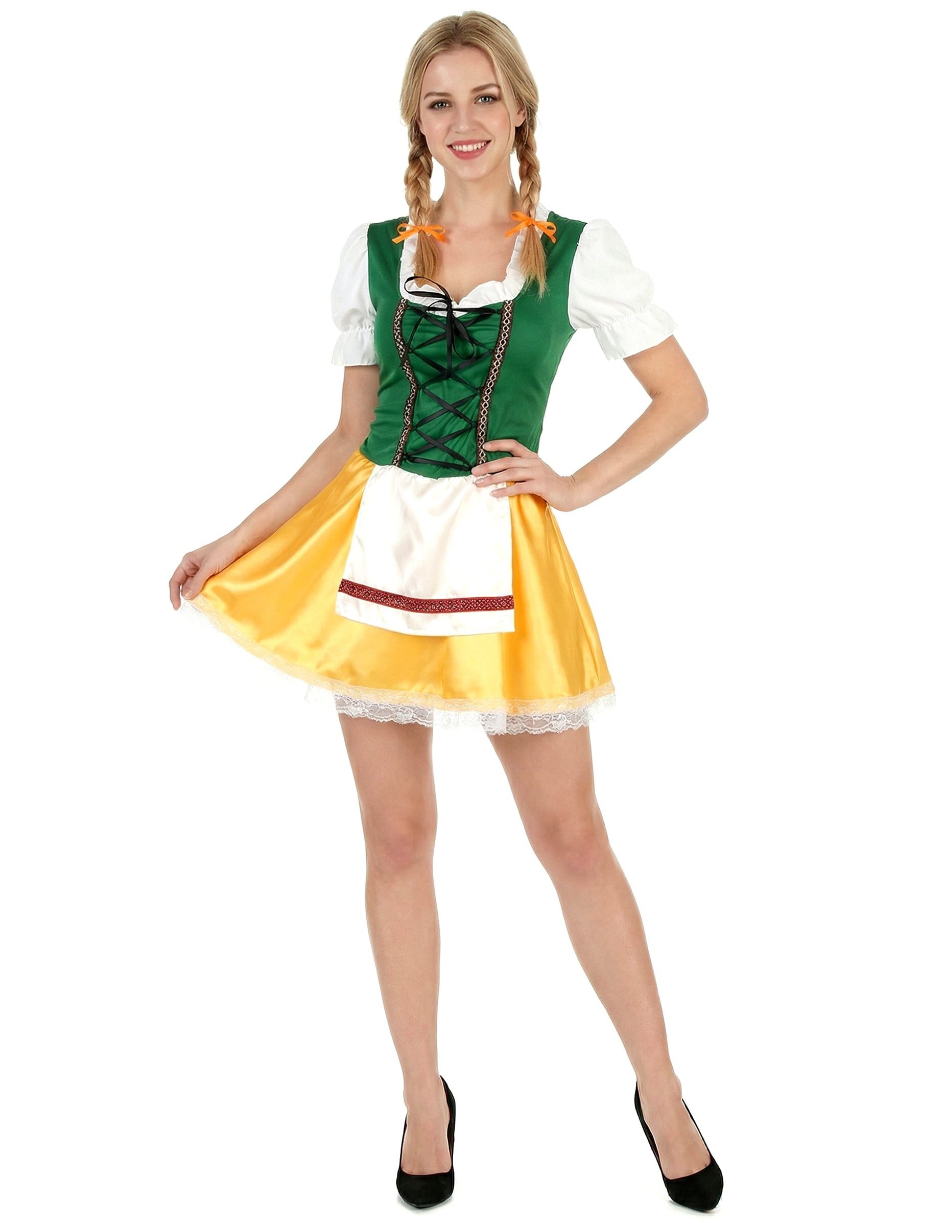 Kostüm Süßes Bayerin Dirndl Damenkostüm grün-gelb-weiss