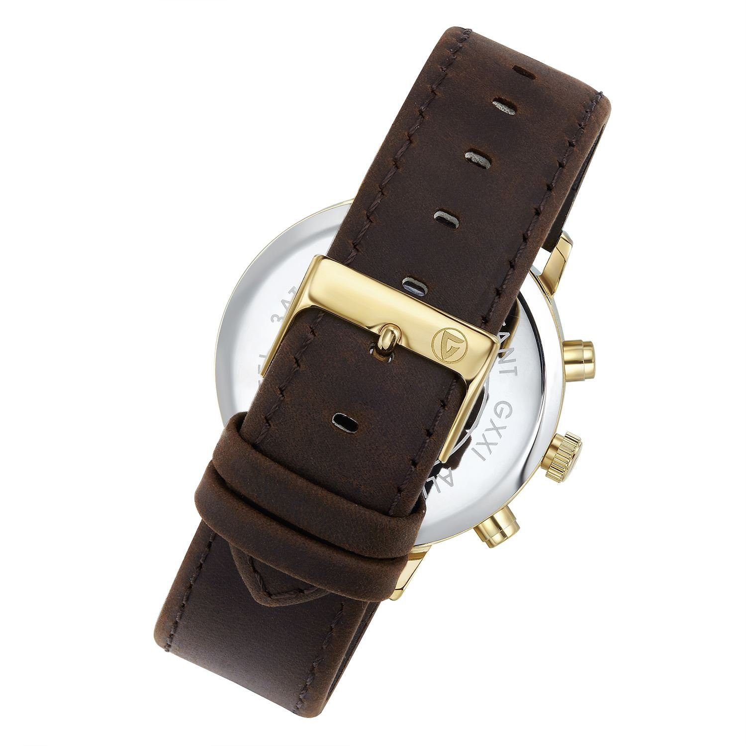 Gigandet Quarzuhr Armbanduhr, Herrenuhr, 24-Std. Anzeige, 42mm, MINIMALISM II G21-002, Mineralglas, 2. Zeitzone, Lederband, 3bar/30m wasserdicht