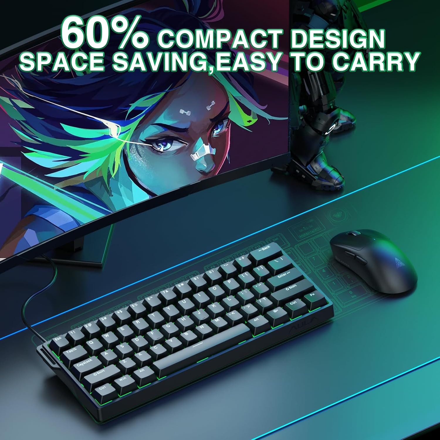 nsihing AULA WIN60 HE Mechanische Tastatur, Rapid Trigger, Hot Swap, RGB Gaming-Tastatur – Bild 3 von 5