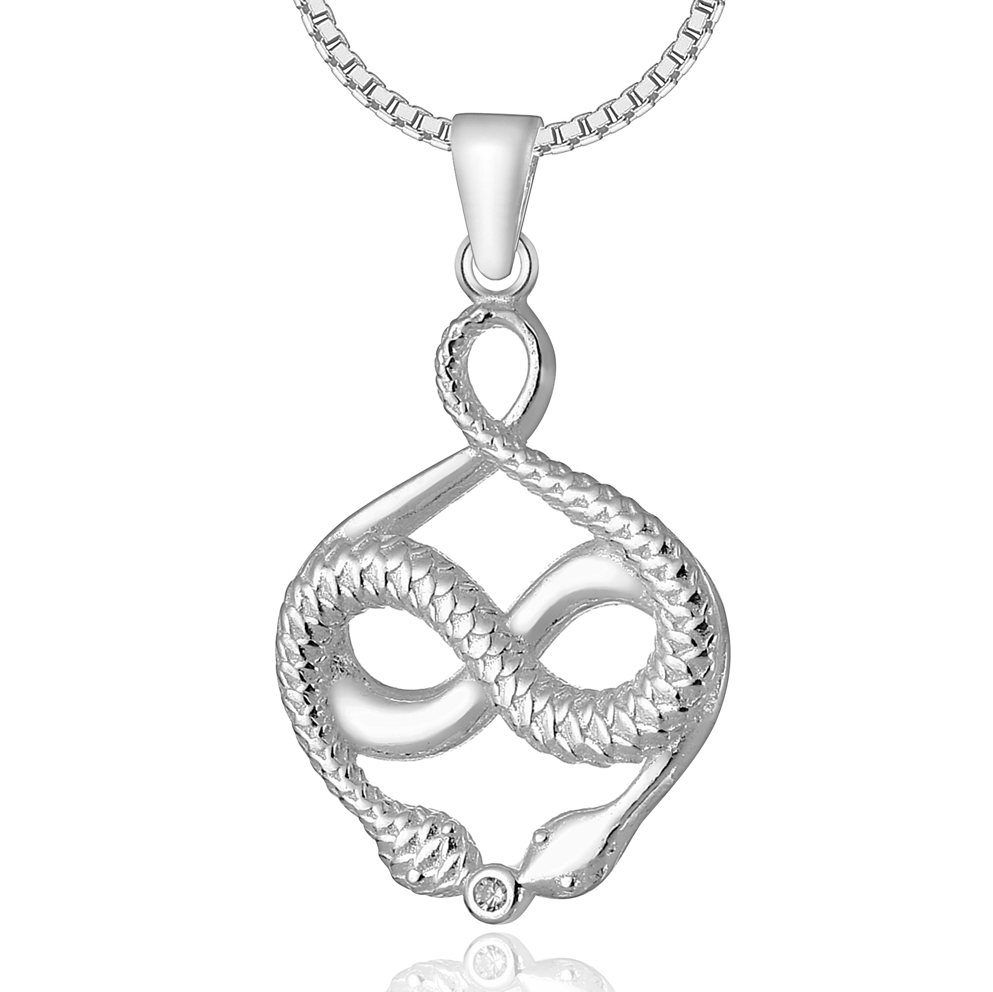 NAHLE Kette mit Anhänger Schlangen Infinity Silber Kette (inkl. Schmuckbox), 925 Silber Anhänger mit Zirkonia - rhodiniert