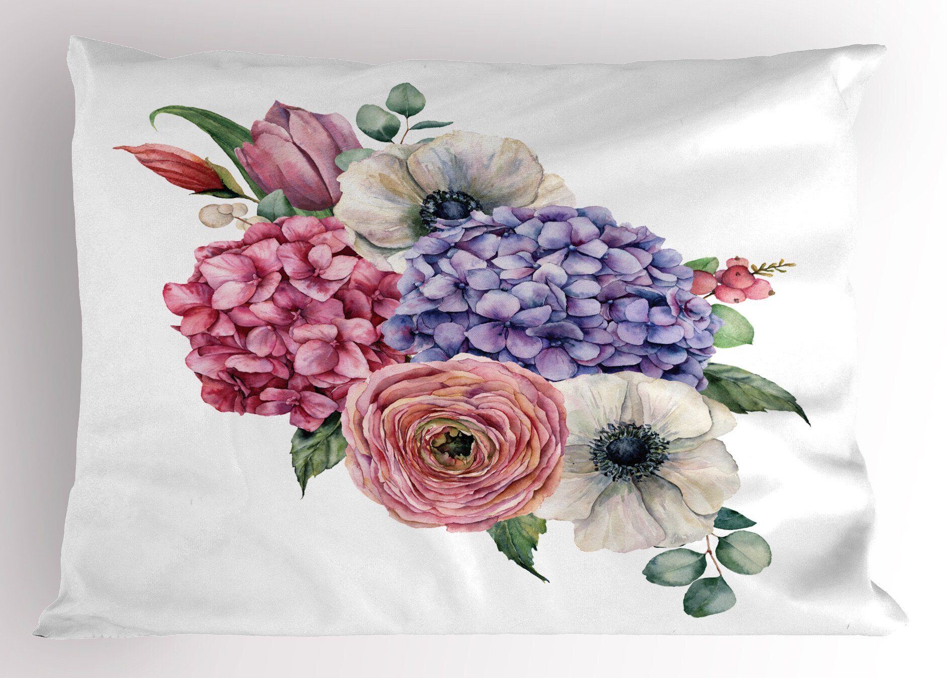 Gedruckter Rose Dekorativer Blumenstrauß Hydrangea Stück), Abakuhaus Standard Mix Vintage Kunst (1 King Size Kissenbezüge Kissenbezug,
